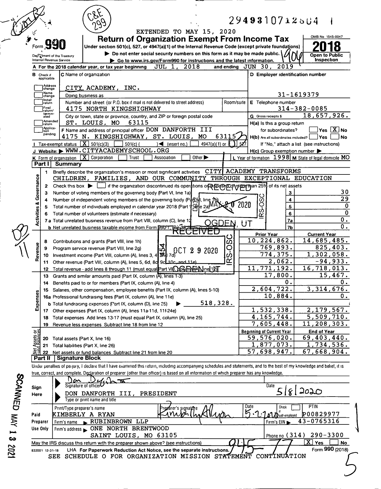 Image of first page of 2018 Form 990 for City Academy