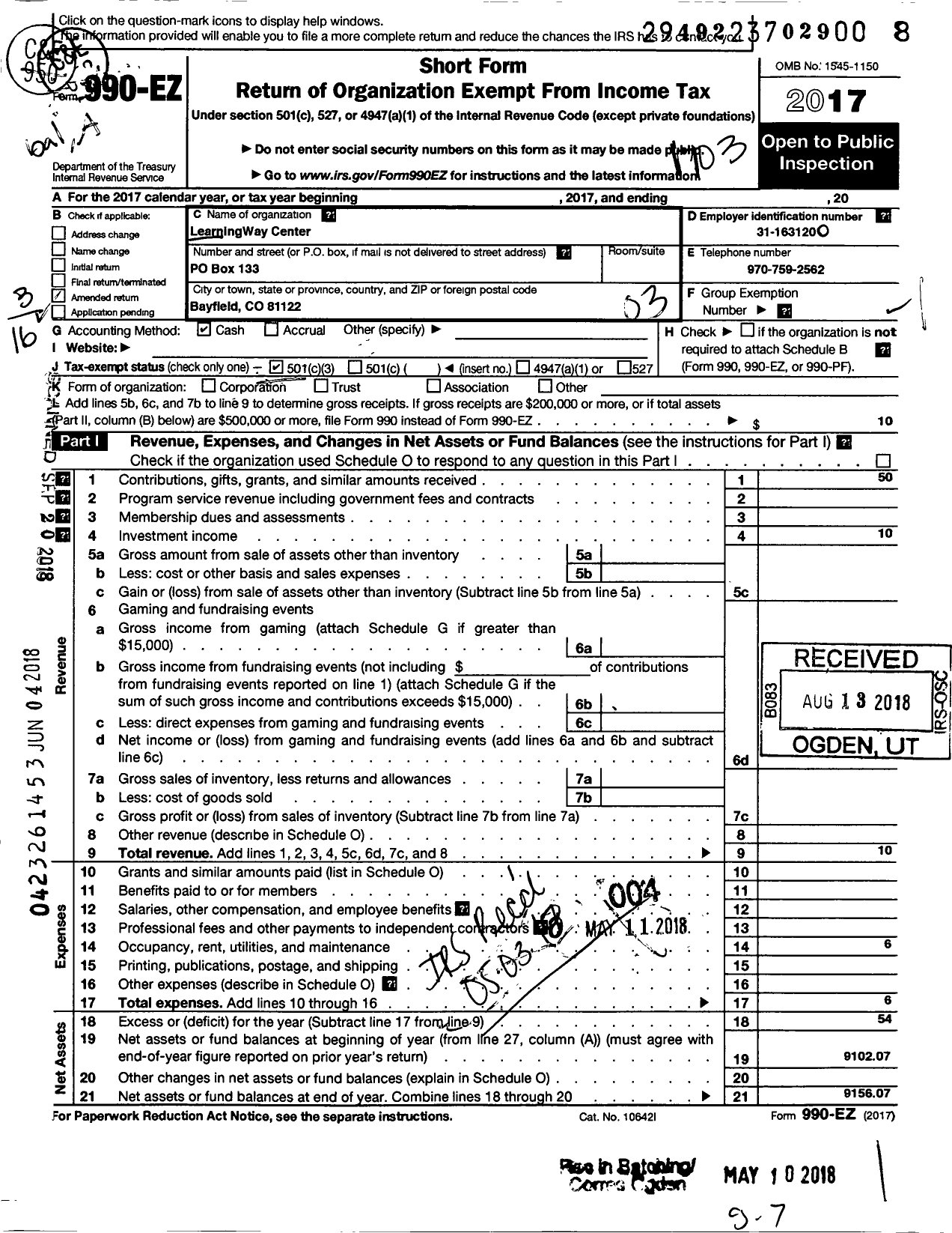 Image of first page of 2016 Form 990EZ for Learningway Center