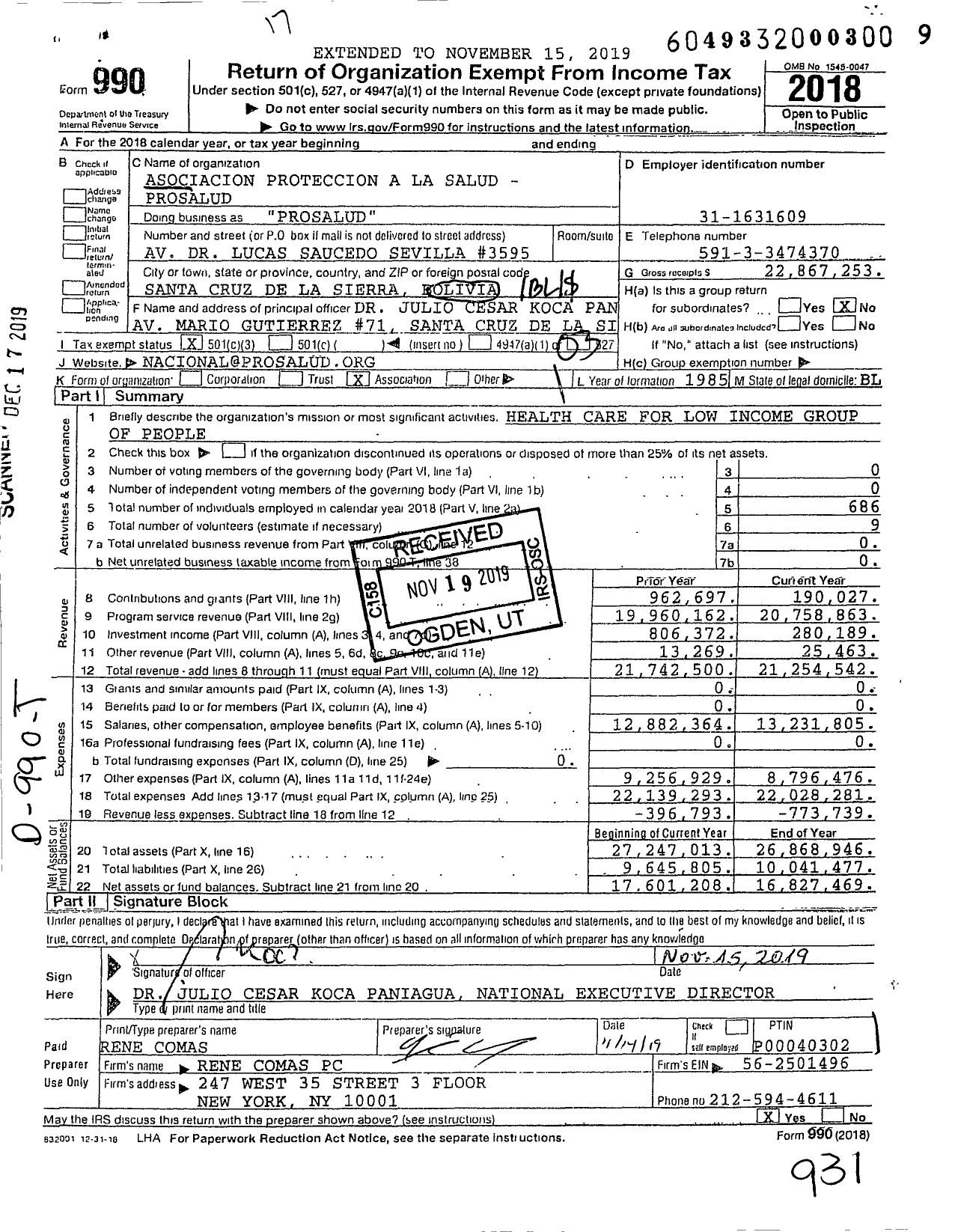 Image of first page of 2018 Form 990 for Prosalud (Prosalud)