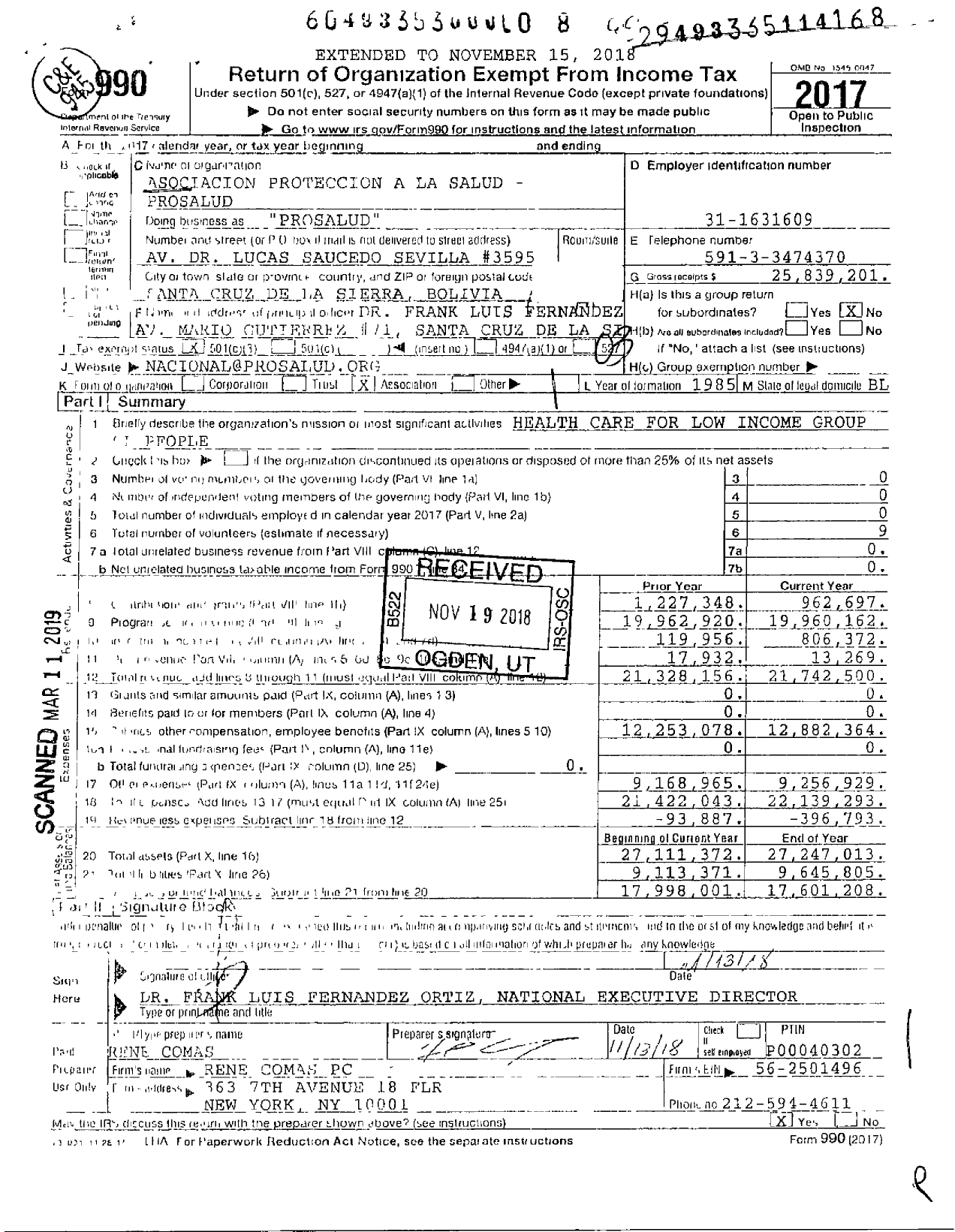 Image of first page of 2017 Form 990 for Prosalud (Prosalud)