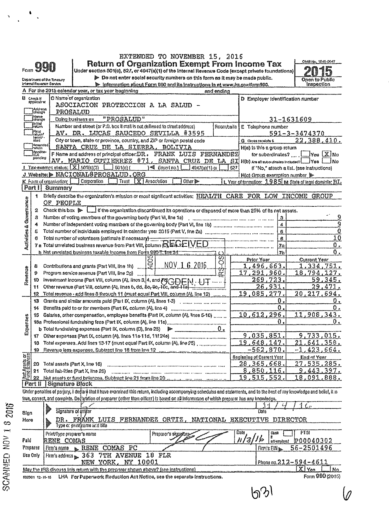 Image of first page of 2015 Form 990 for Prosalud (Prosalud)