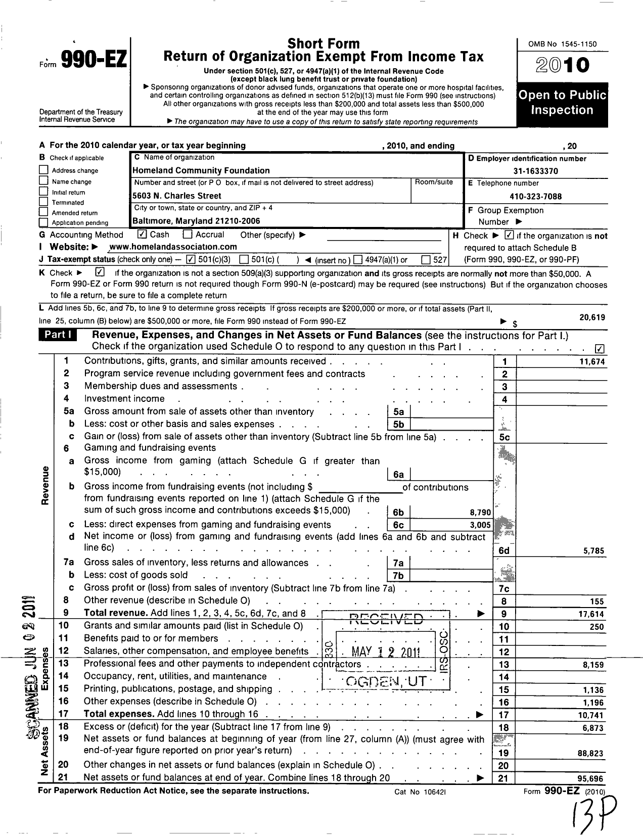 Image of first page of 2010 Form 990EZ for Homeland Community Foundation