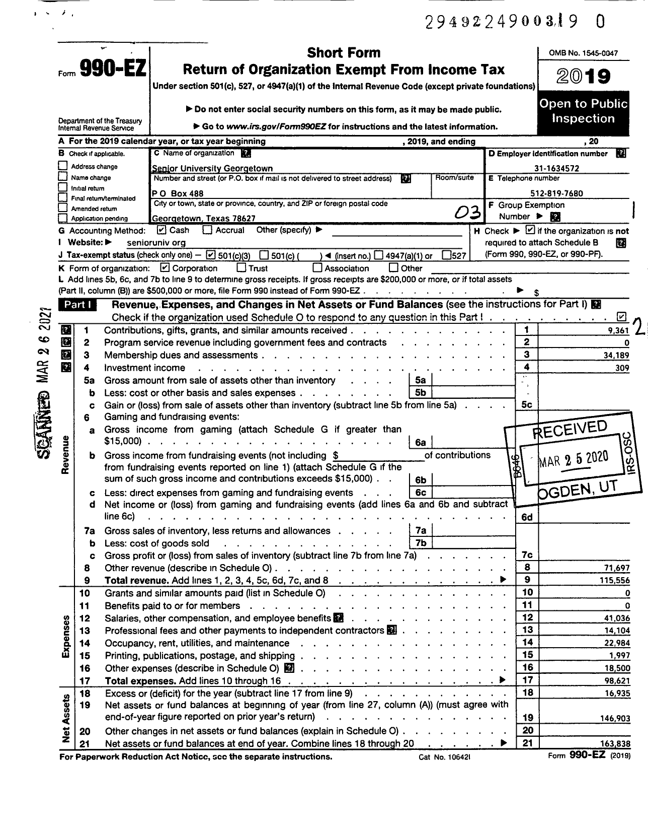 Image of first page of 2019 Form 990EZ for Lifelong Learners GTX