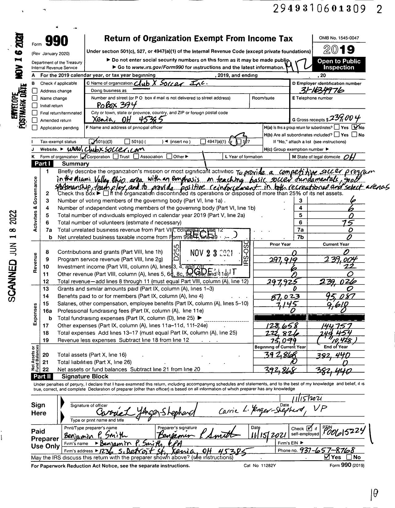 Image of first page of 2019 Form 990 for Club X Soccer