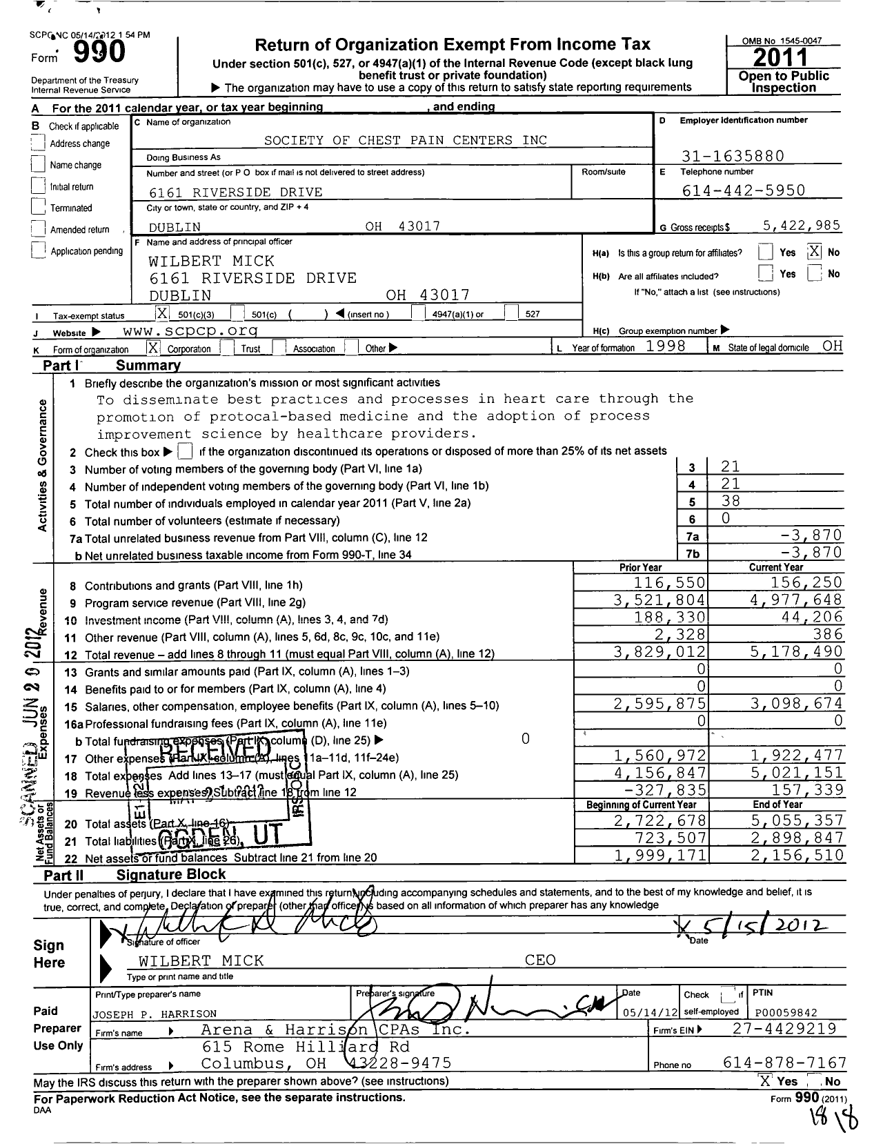 Image of first page of 2011 Form 990 for Society of Cardiovascular Patient Care (SCPC)