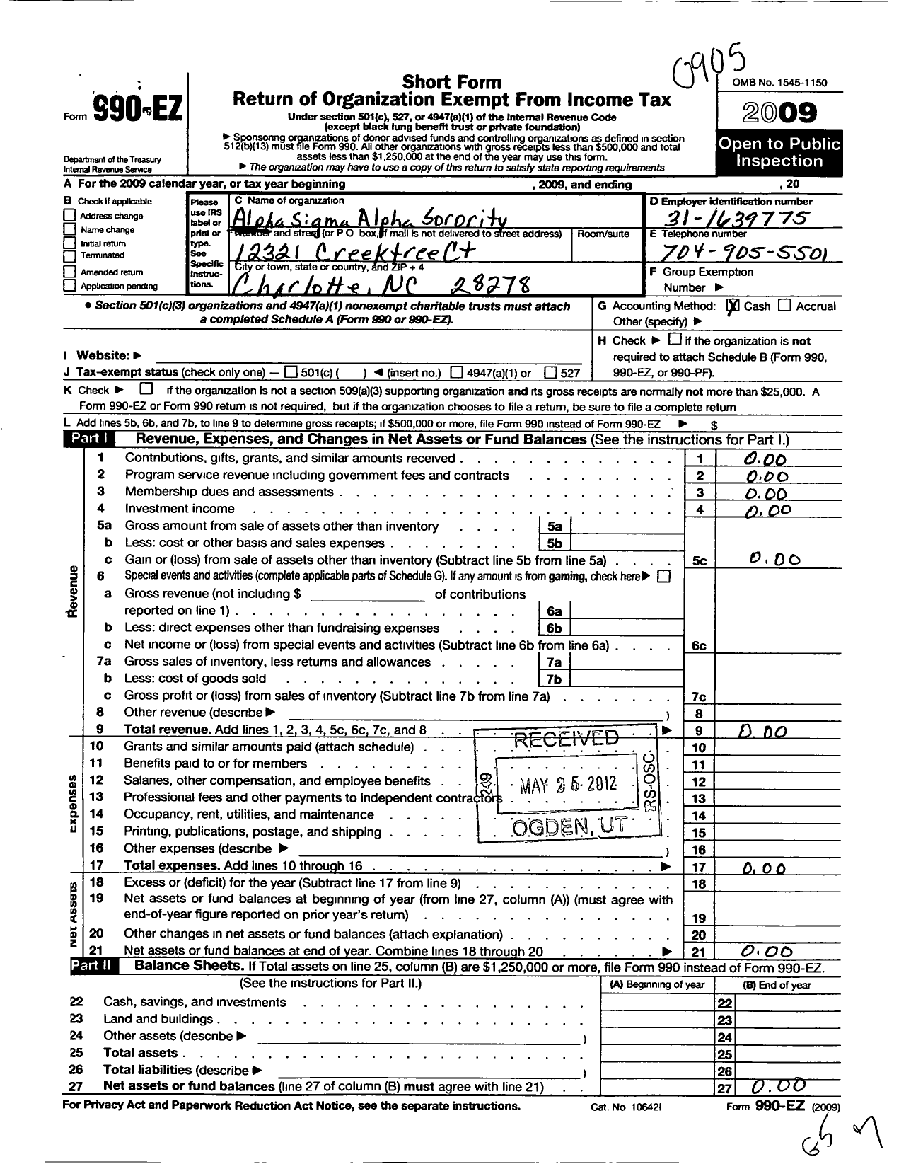 Image of first page of 2008 Form 990EO for Alpha Sigma Alpha Sorority / Charlotte NC Alumnae Chapter