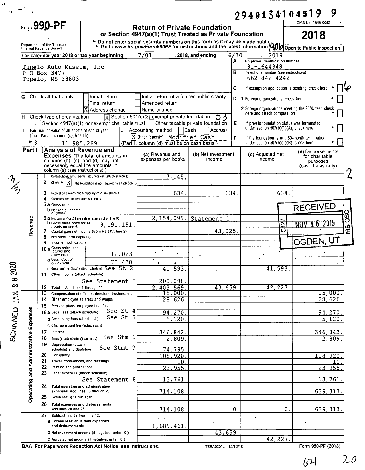 Image of first page of 2018 Form 990PF for Frank K Spain Foundation