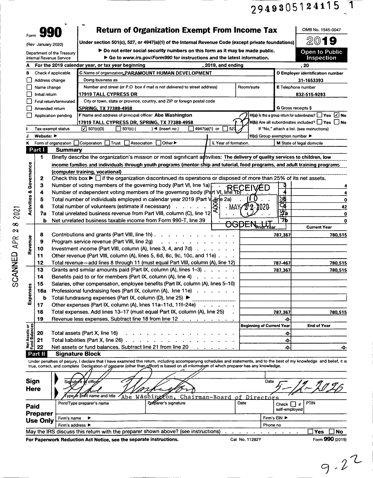 Image of first page of 2019 Form 990 for Paramount Human Development