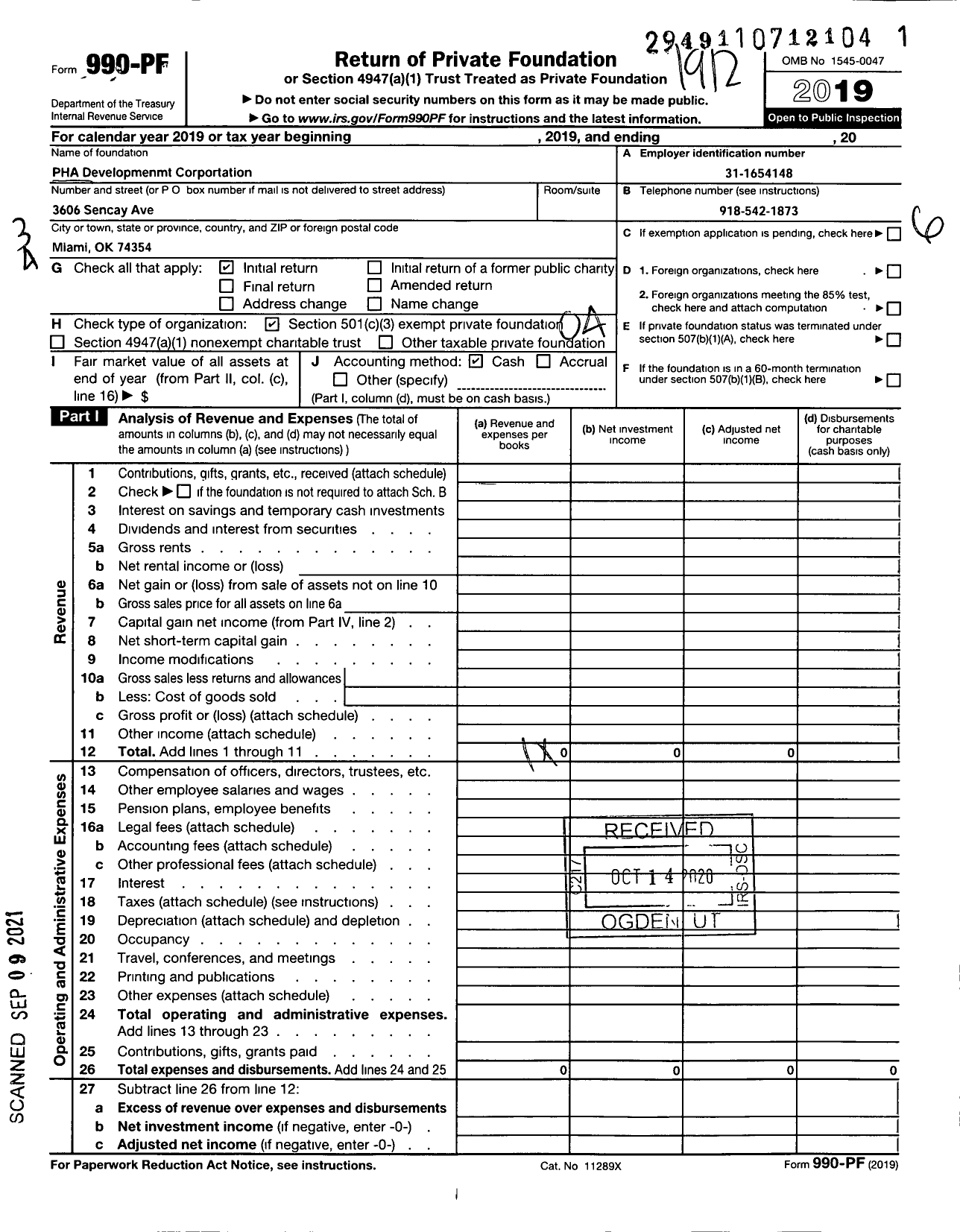 Image of first page of 2019 Form 990PF for PHA Development Corporation