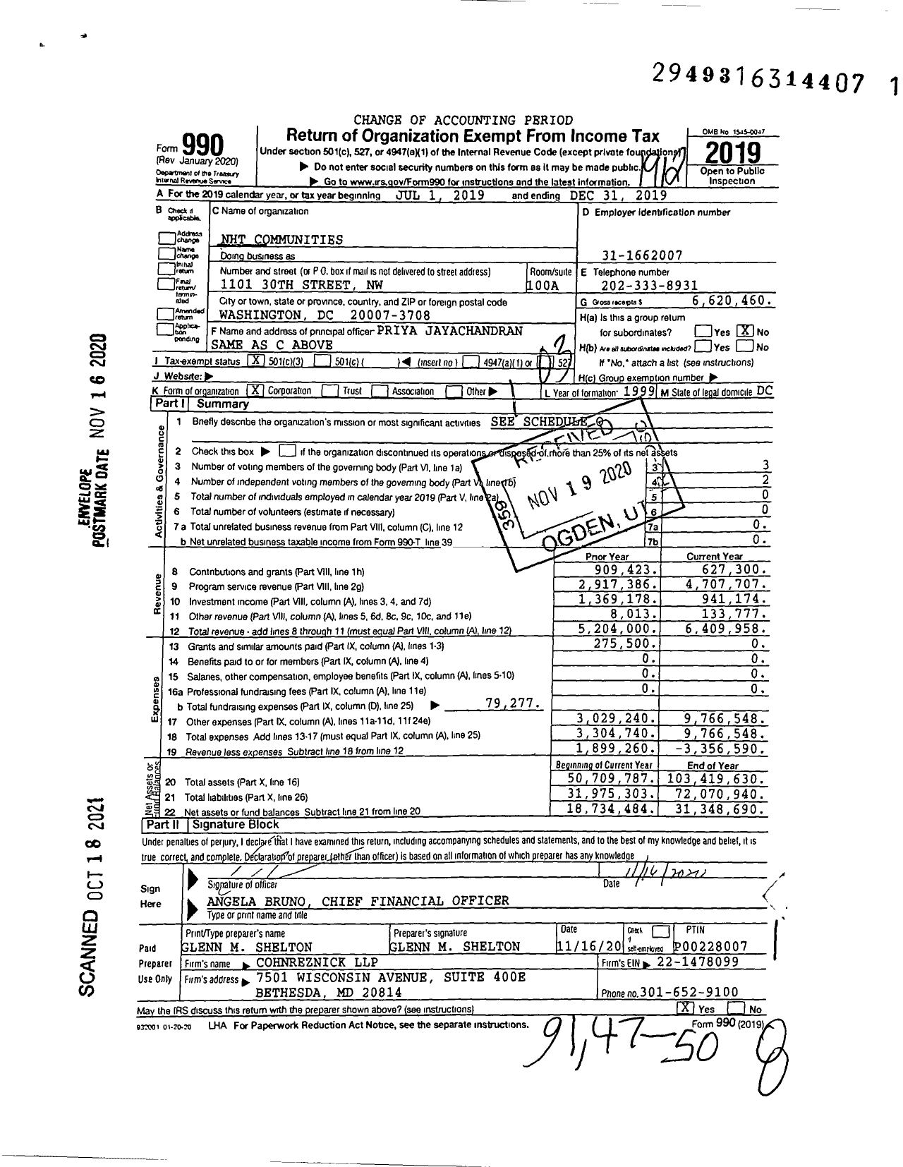 Image of first page of 2019 Form 990 for NHT Communities