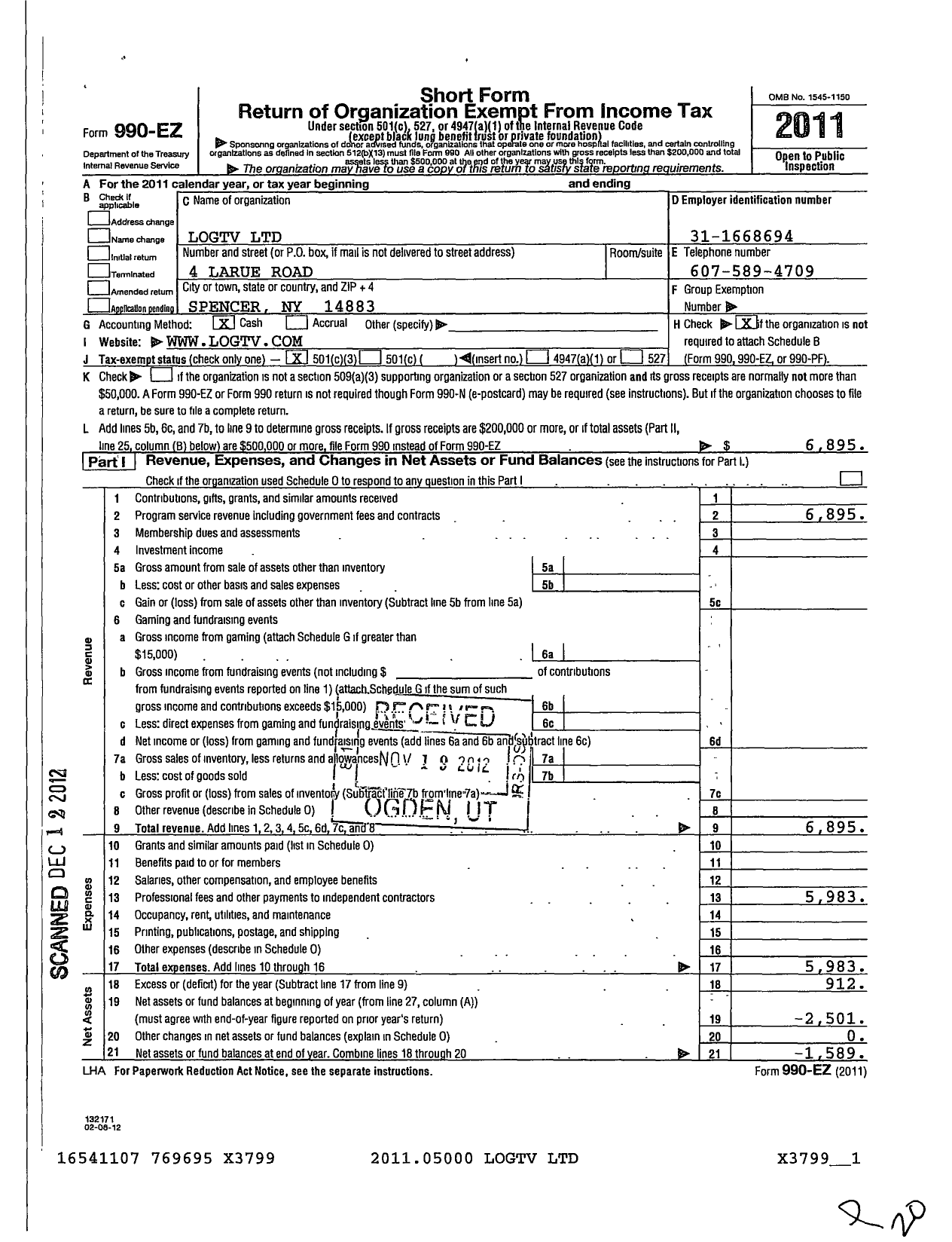 Image of first page of 2011 Form 990EZ for Logtv