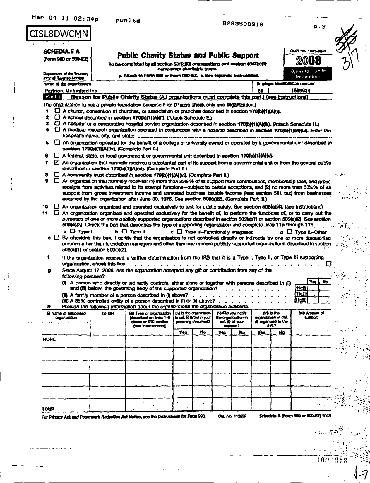 Image of first page of 2008 Form 990R for Partners Unlimited