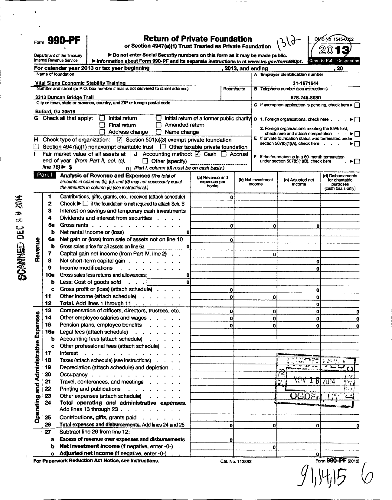 Image of first page of 2013 Form 990PF for Vital Signs Economic Stability