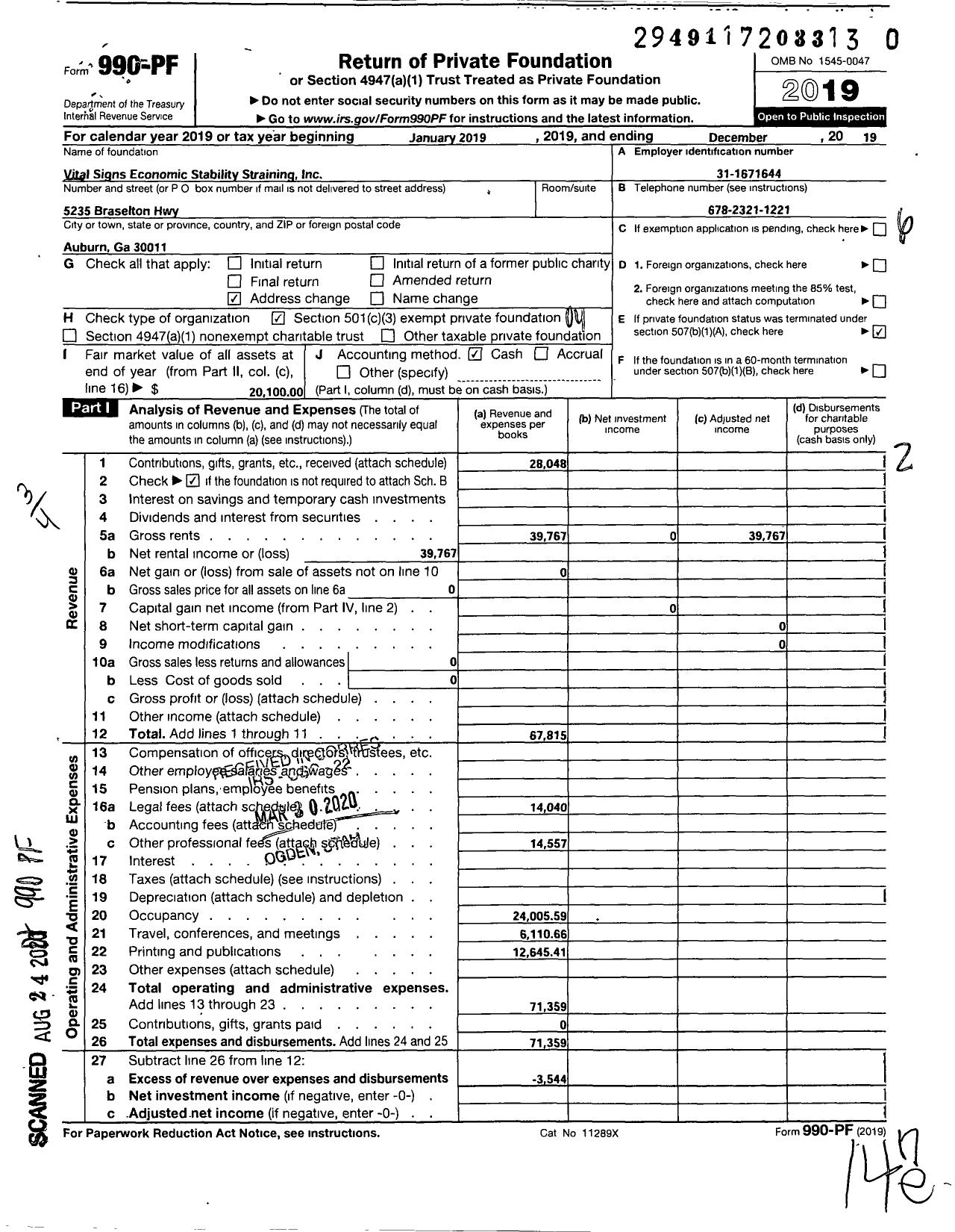 Image of first page of 2019 Form 990PR for Vital Signs Economic Stability