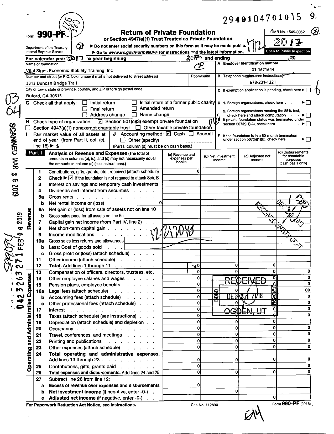 Image of first page of 2017 Form 990PF for Vital Signs Economic Stability
