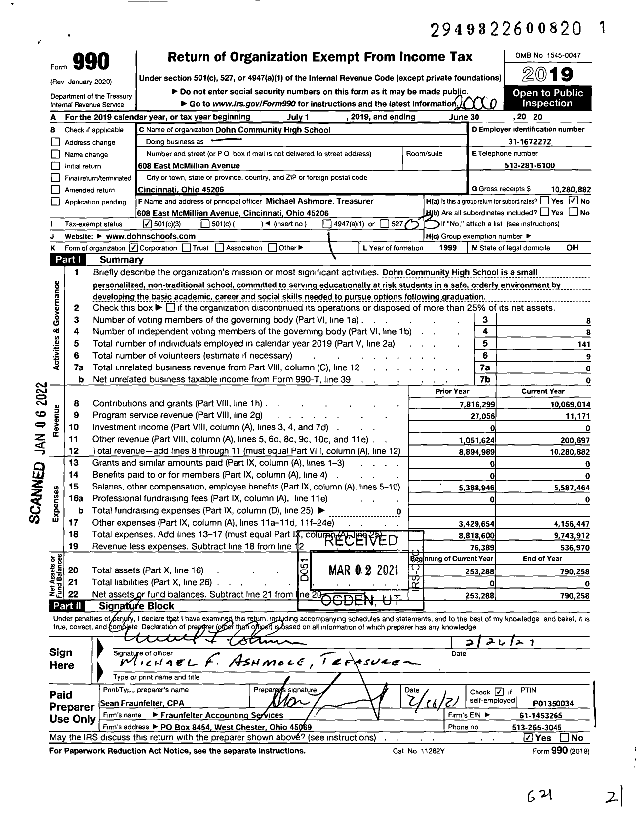 Image of first page of 2019 Form 990 for Dohn Community High School