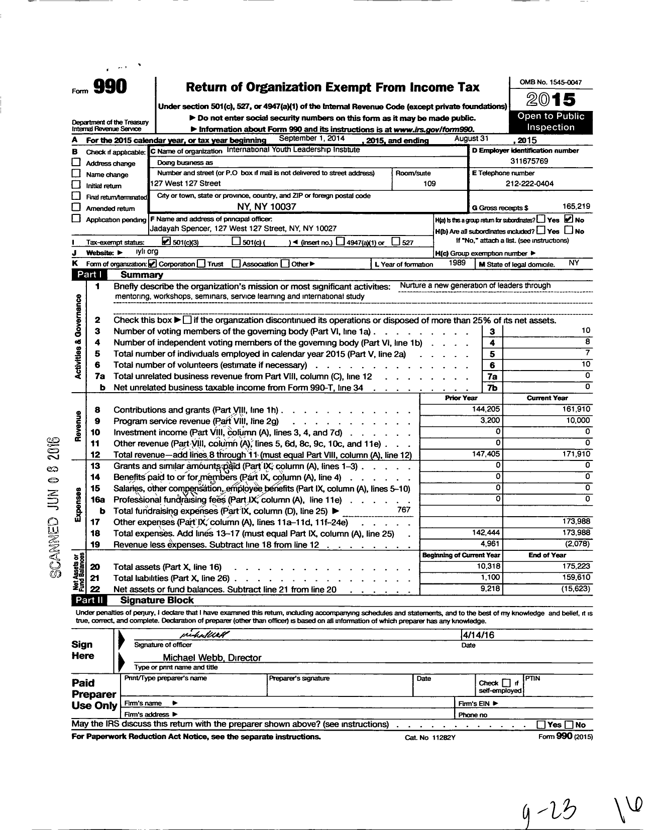 Image of first page of 2014 Form 990 for International Youth Leadership Institute