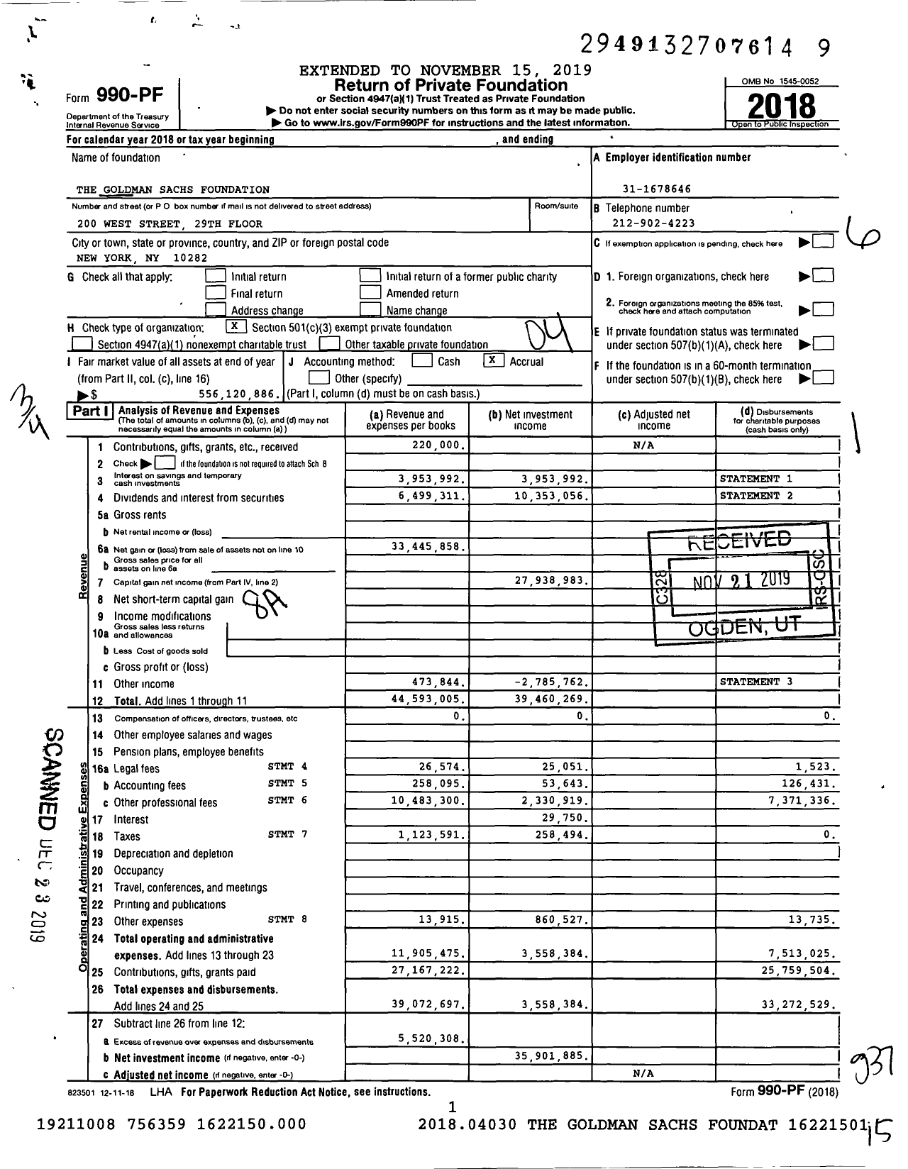 Image of first page of 2018 Form 990PF for Goldman Sachs Foundation