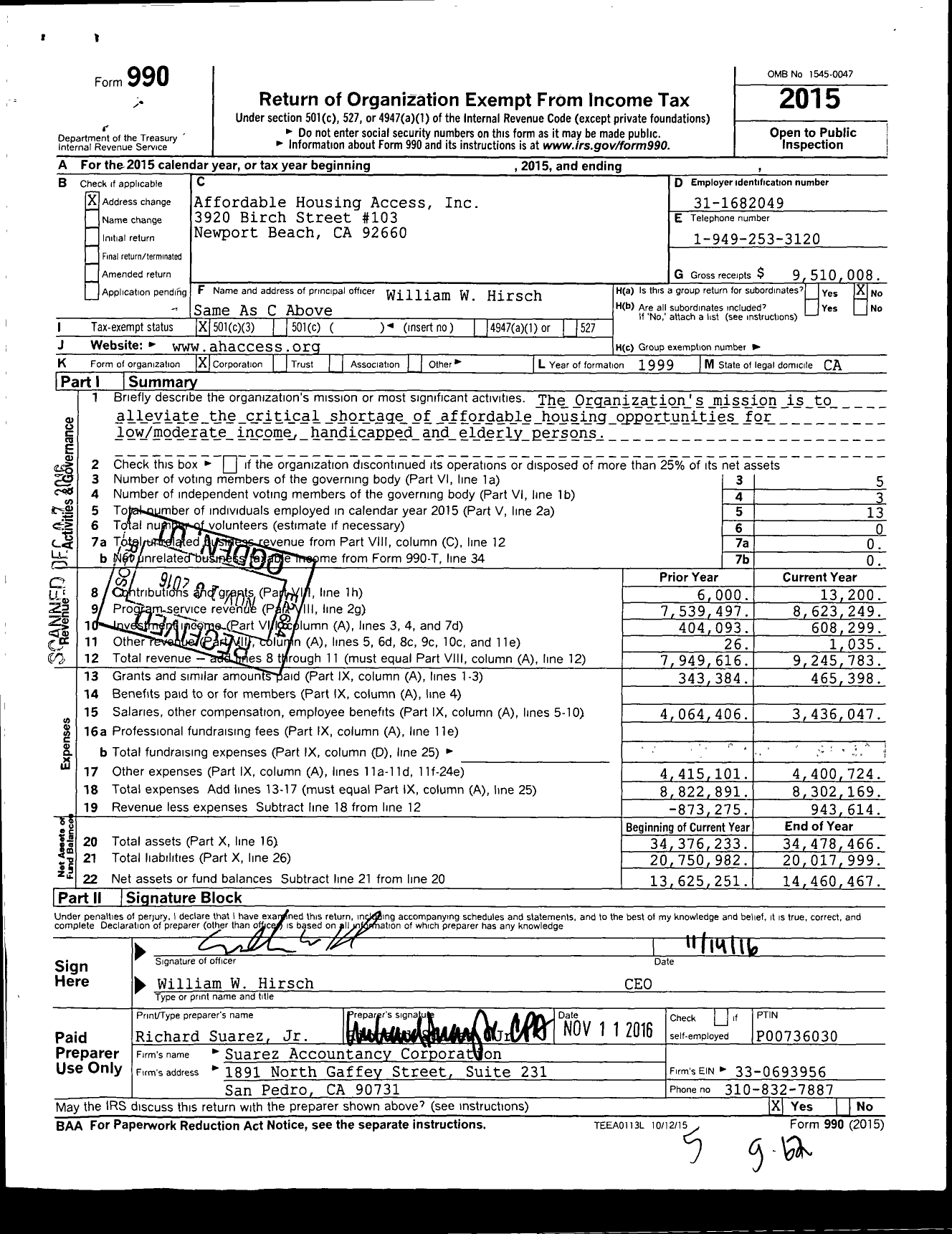 Image of first page of 2015 Form 990 for Affordable Housing Access (AHA)