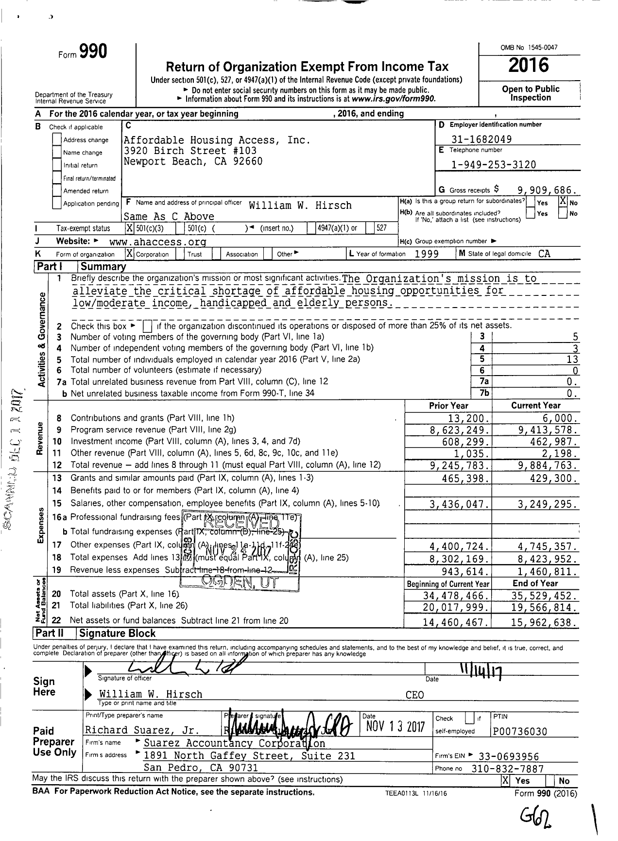 Image of first page of 2016 Form 990 for Affordable Housing Access (AHA)