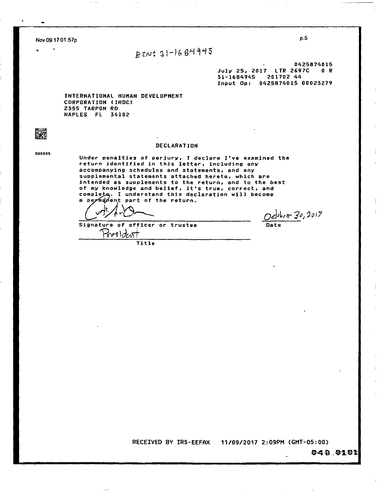 Image of first page of 2016 Form 990PR for International Human Development Corporation (IHDC)