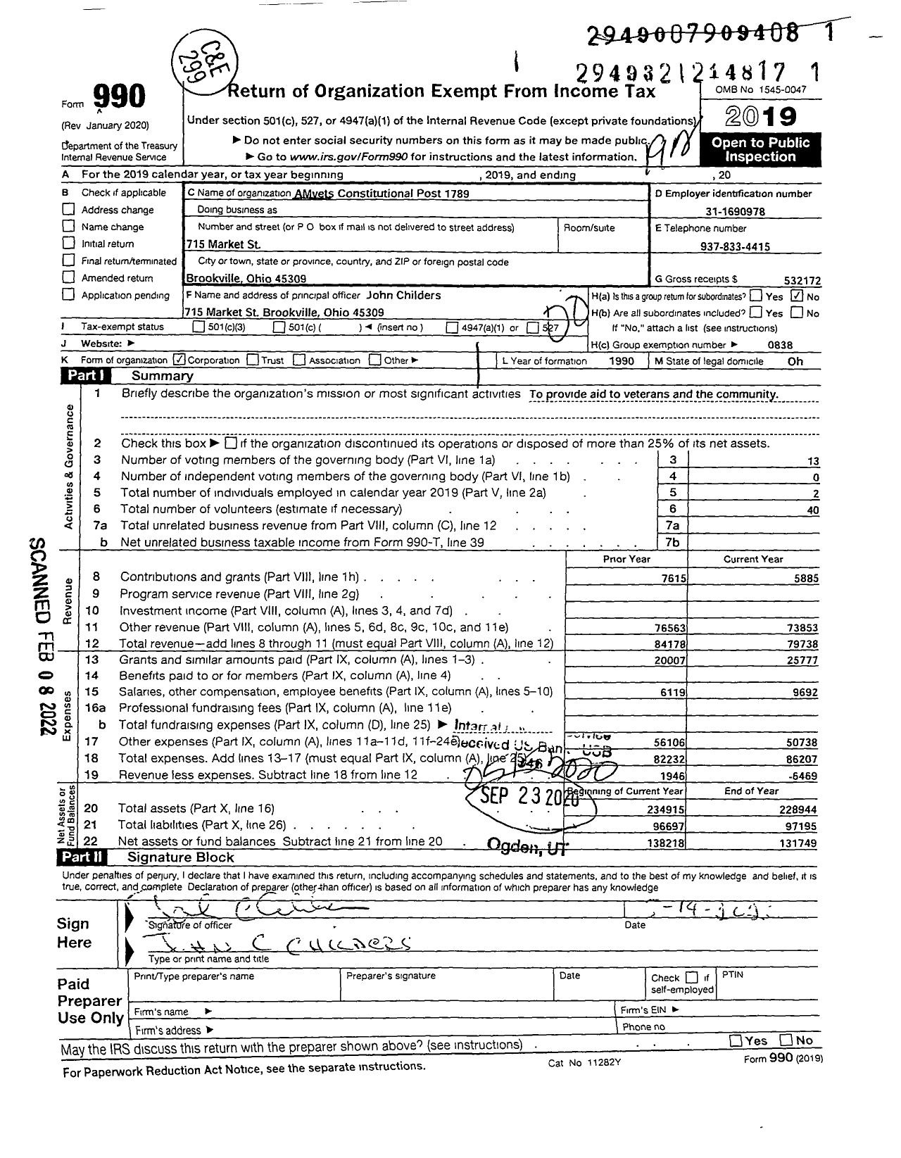 Image of first page of 2019 Form 990O for AMVETS 1789 Constitutional Post
