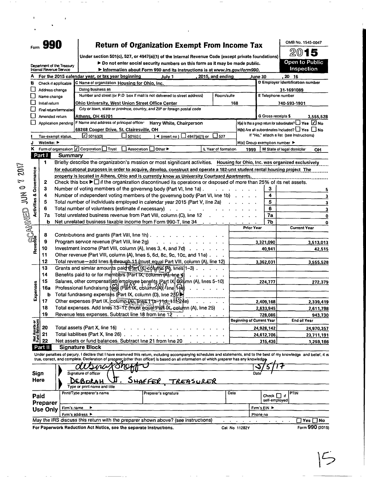 Image of first page of 2015 Form 990 for Housing for Ohio