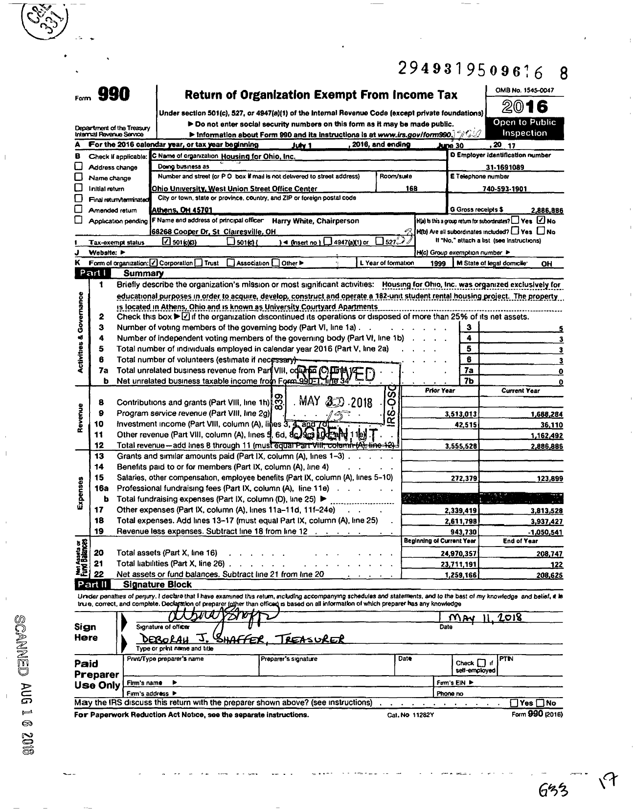 Image of first page of 2016 Form 990 for Housing for Ohio