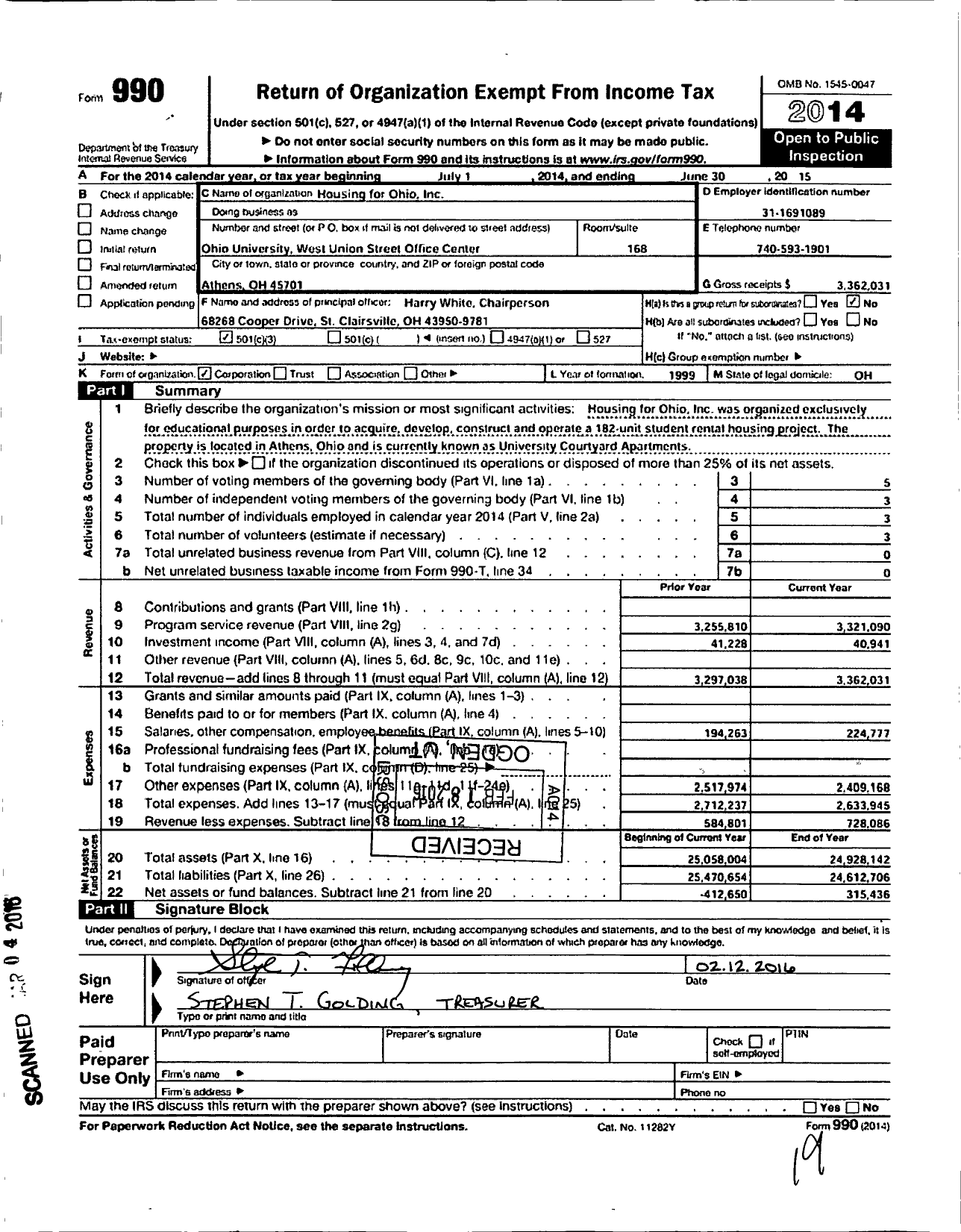 Image of first page of 2014 Form 990 for Housing for Ohio