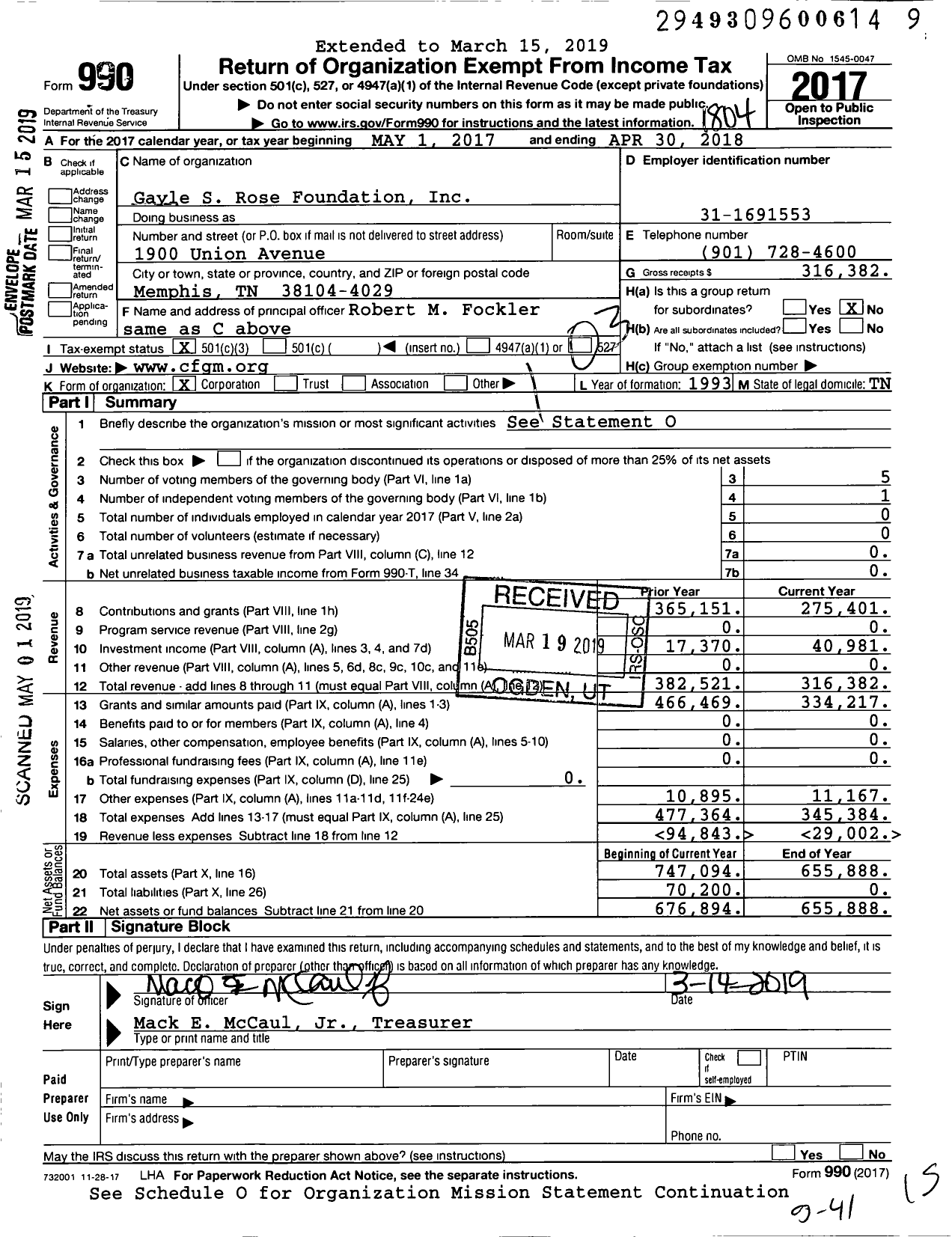 Image of first page of 2017 Form 990 for Gayle S Rose Foundation