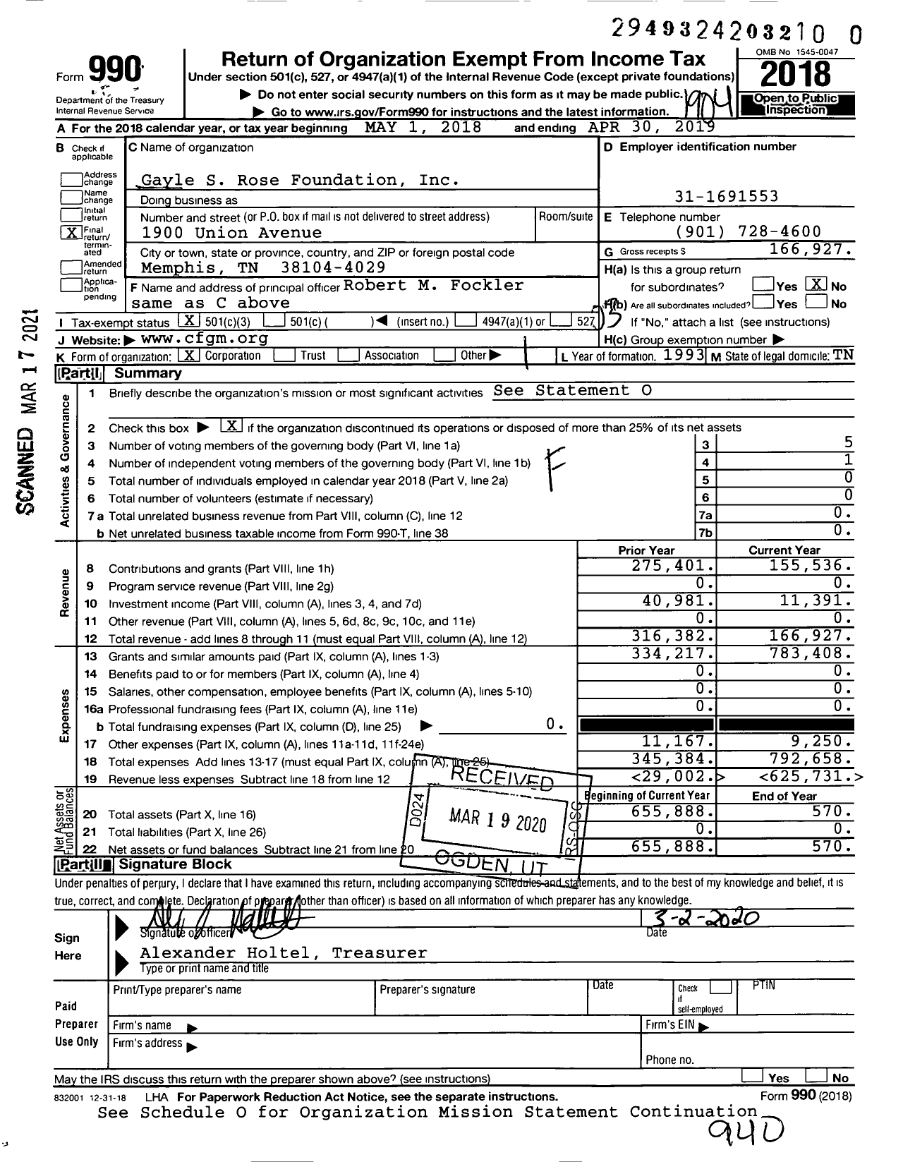 Image of first page of 2018 Form 990 for Gayle S Rose Foundation