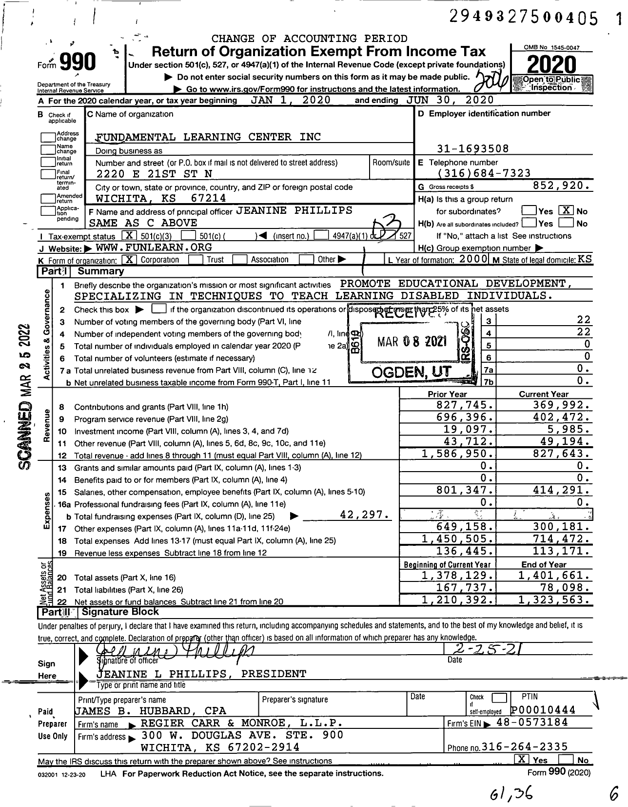 Image of first page of 2019 Form 990 for Phillips Fundamental Learning Center