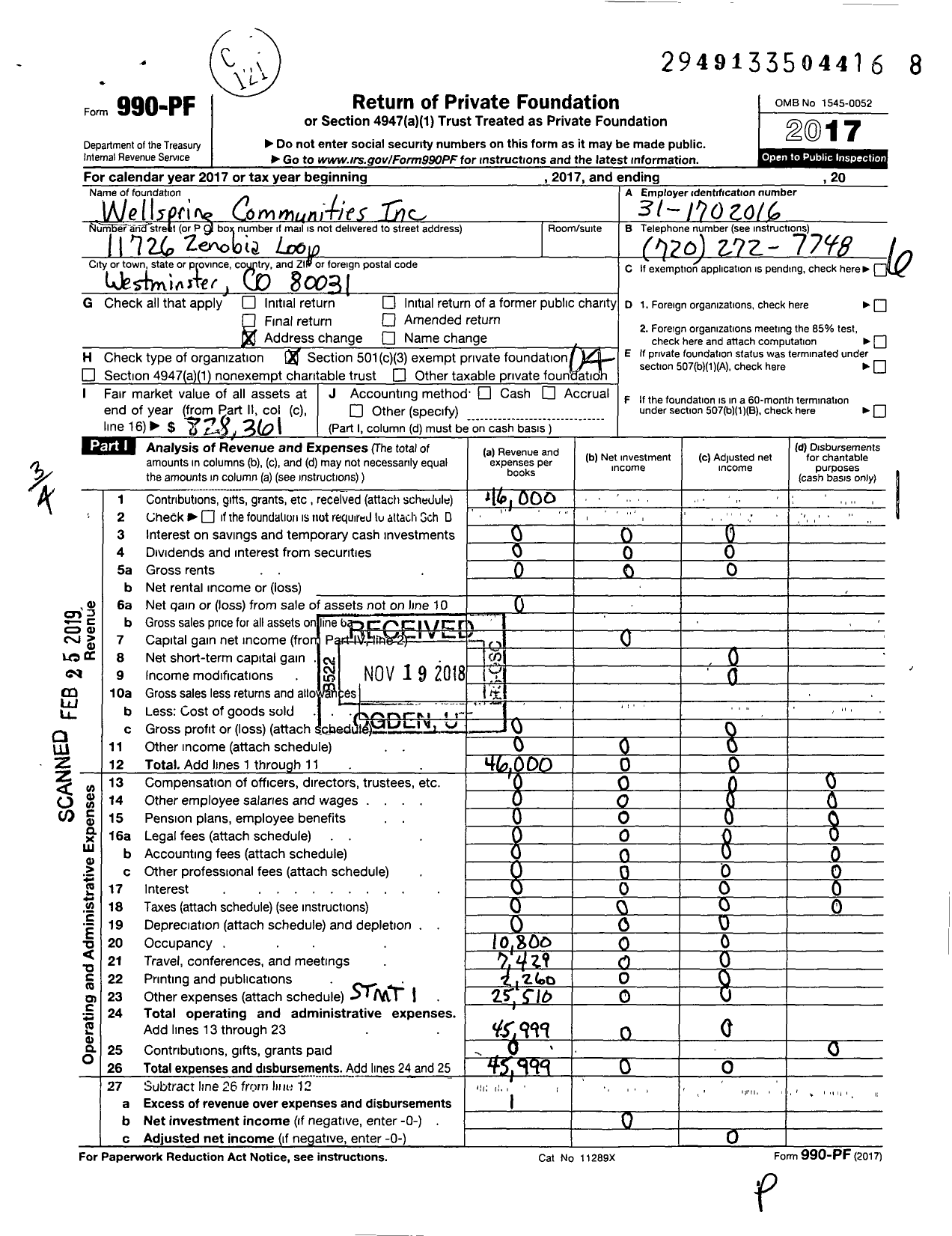 Image of first page of 2017 Form 990PF for Wellspring Communities