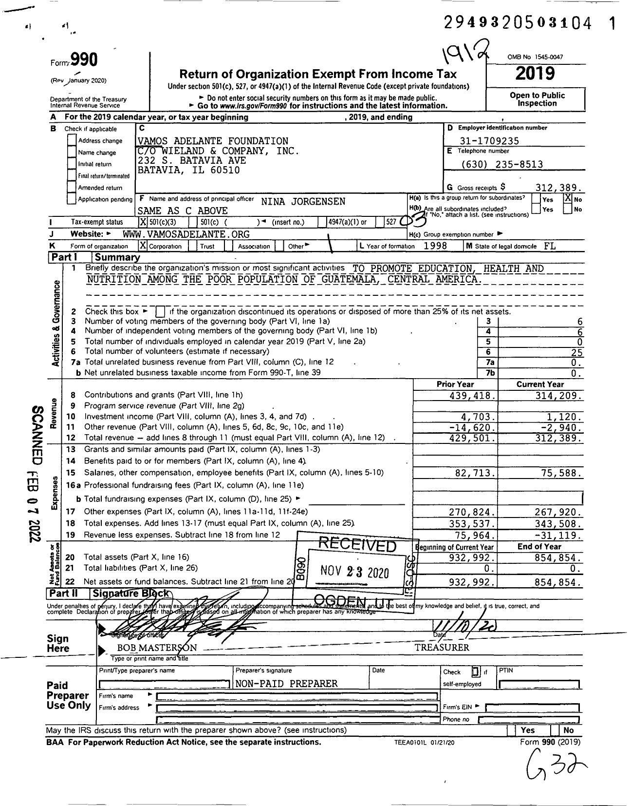 Image of first page of 2019 Form 990 for Vamos Adelante Foundation