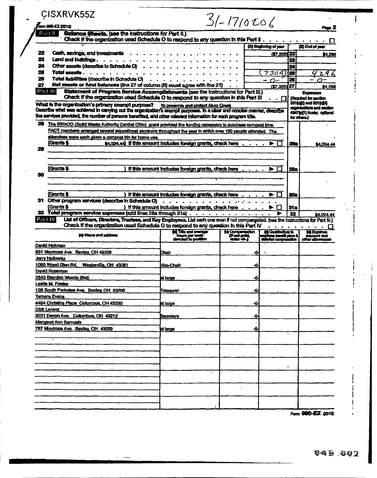 Image of first page of 2010 Form 990ER for Friends of Alum Creek and Tributaries