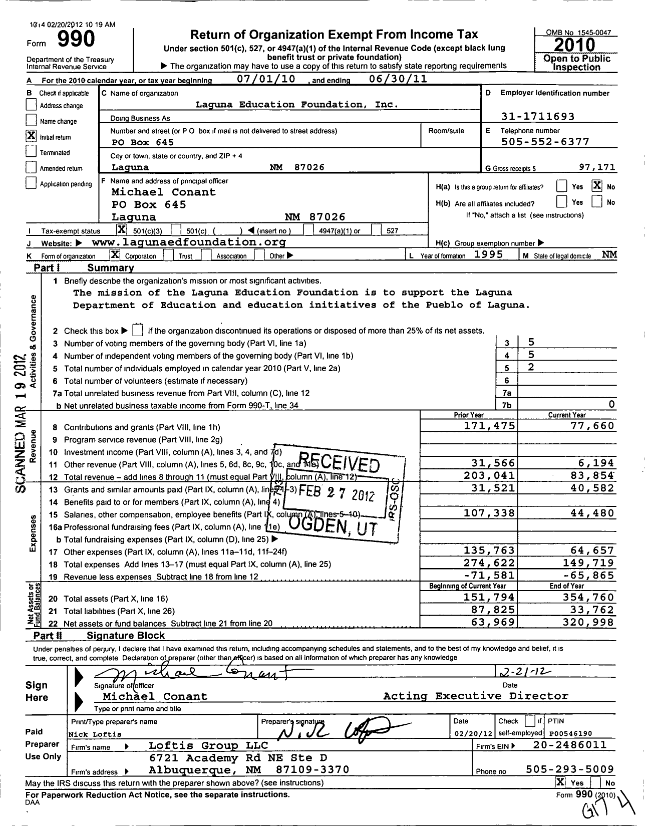 Image of first page of 2010 Form 990 for Laguna Education Foundation (LEF)