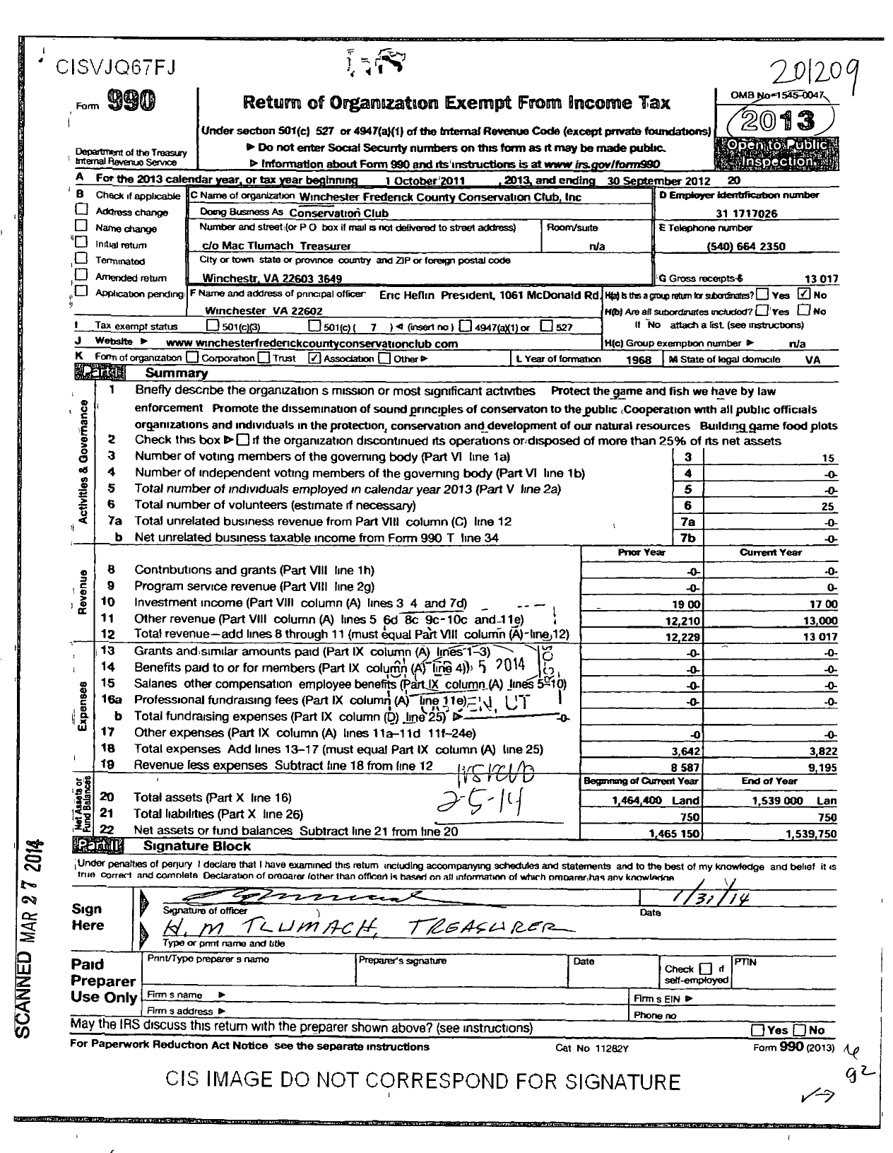 Image of first page of 2011 Form 990O for Winchester-Frederick County