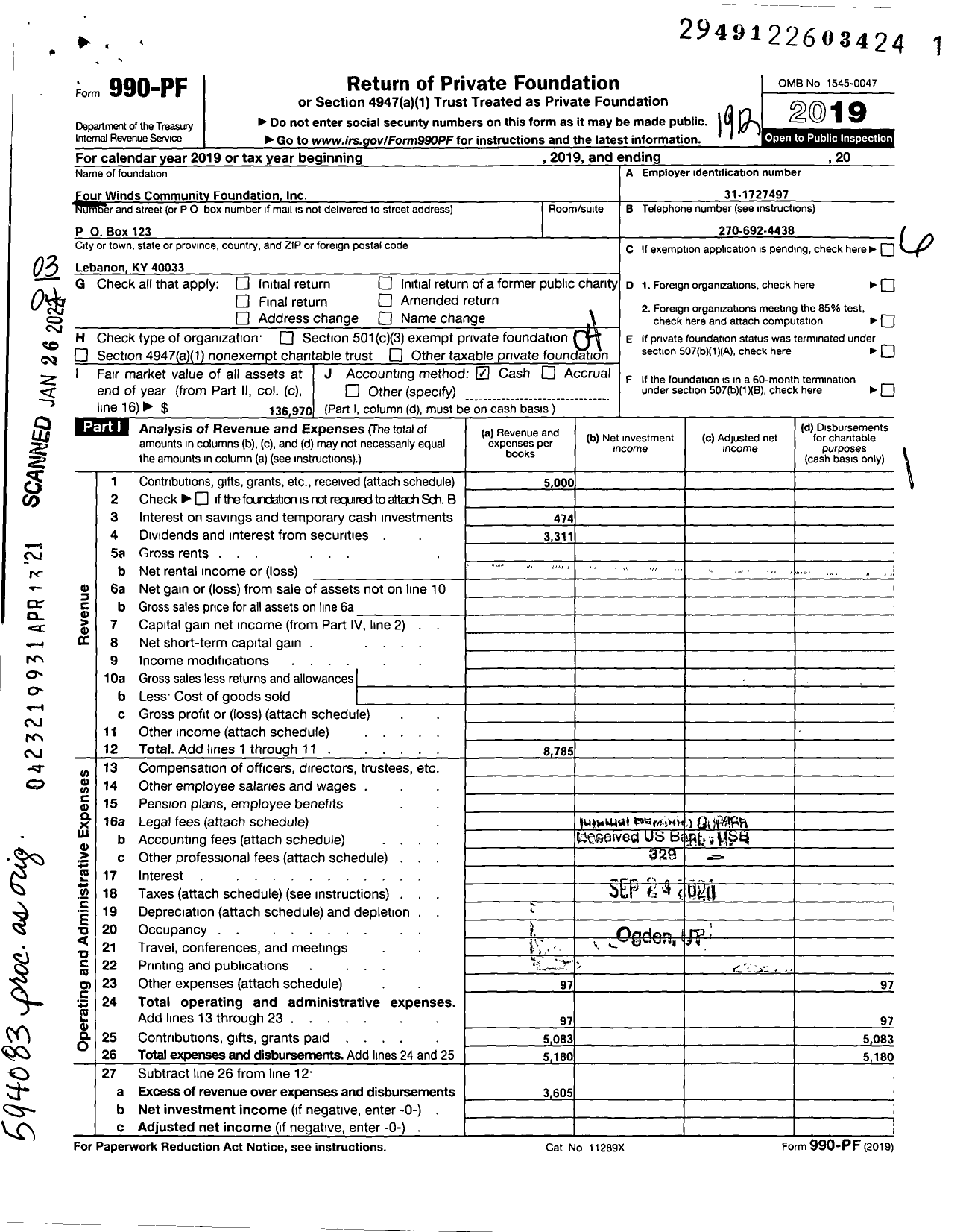 Image of first page of 2019 Form 990PF for Four Winds Community Foundation