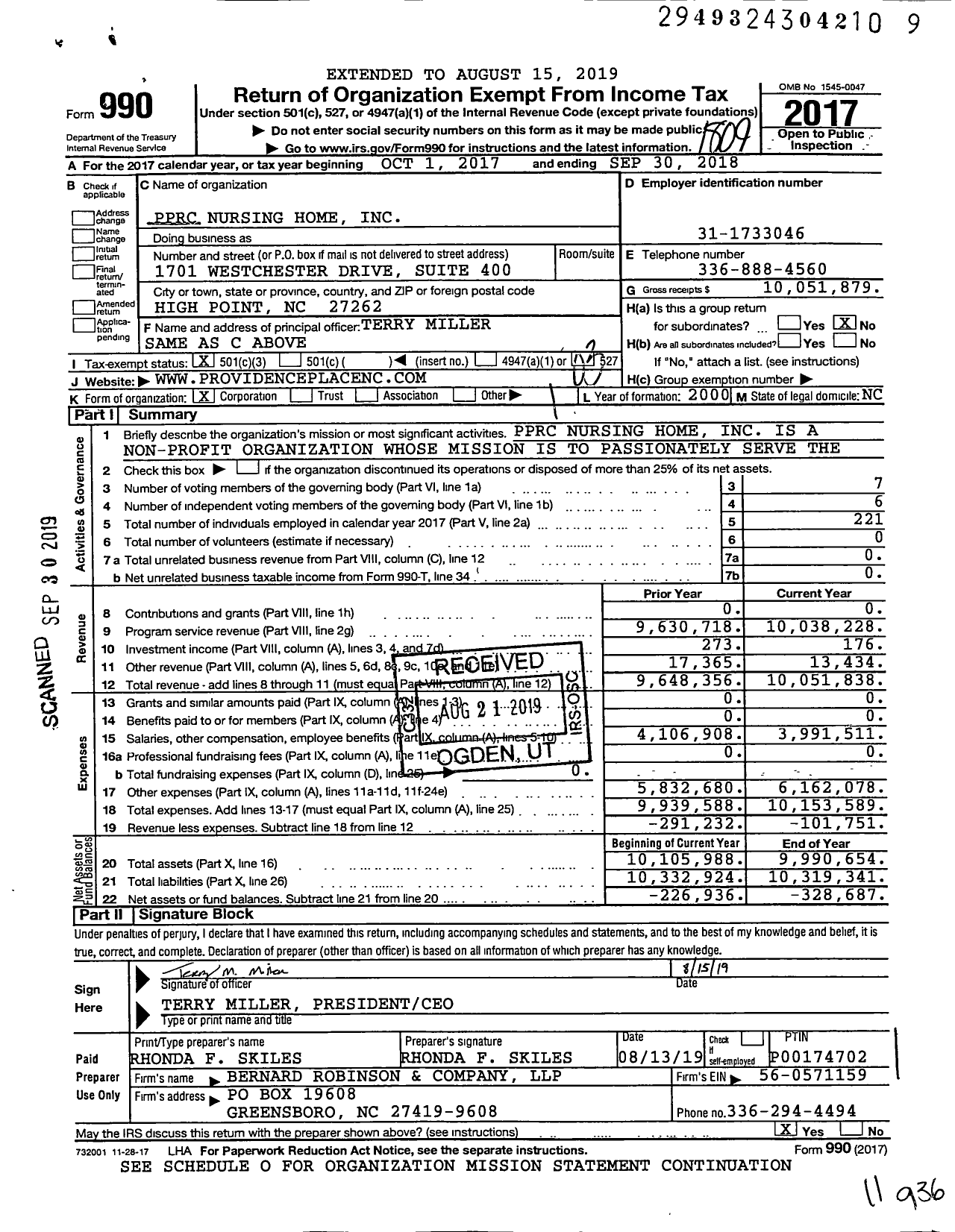 Image of first page of 2017 Form 990 for PPRC Nursing Home