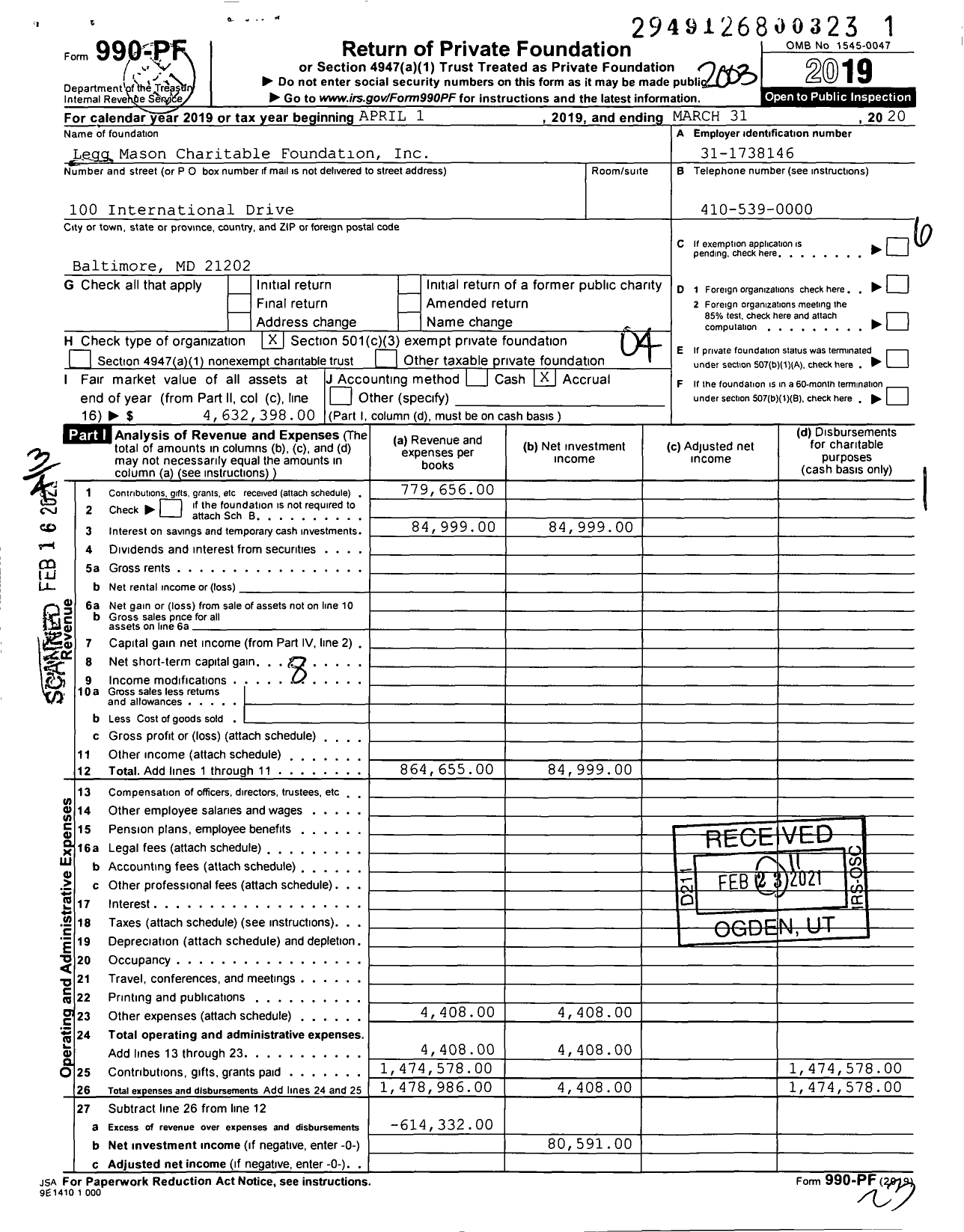 Image of first page of 2019 Form 990PF for Franklin Templeton Charitable Foundation