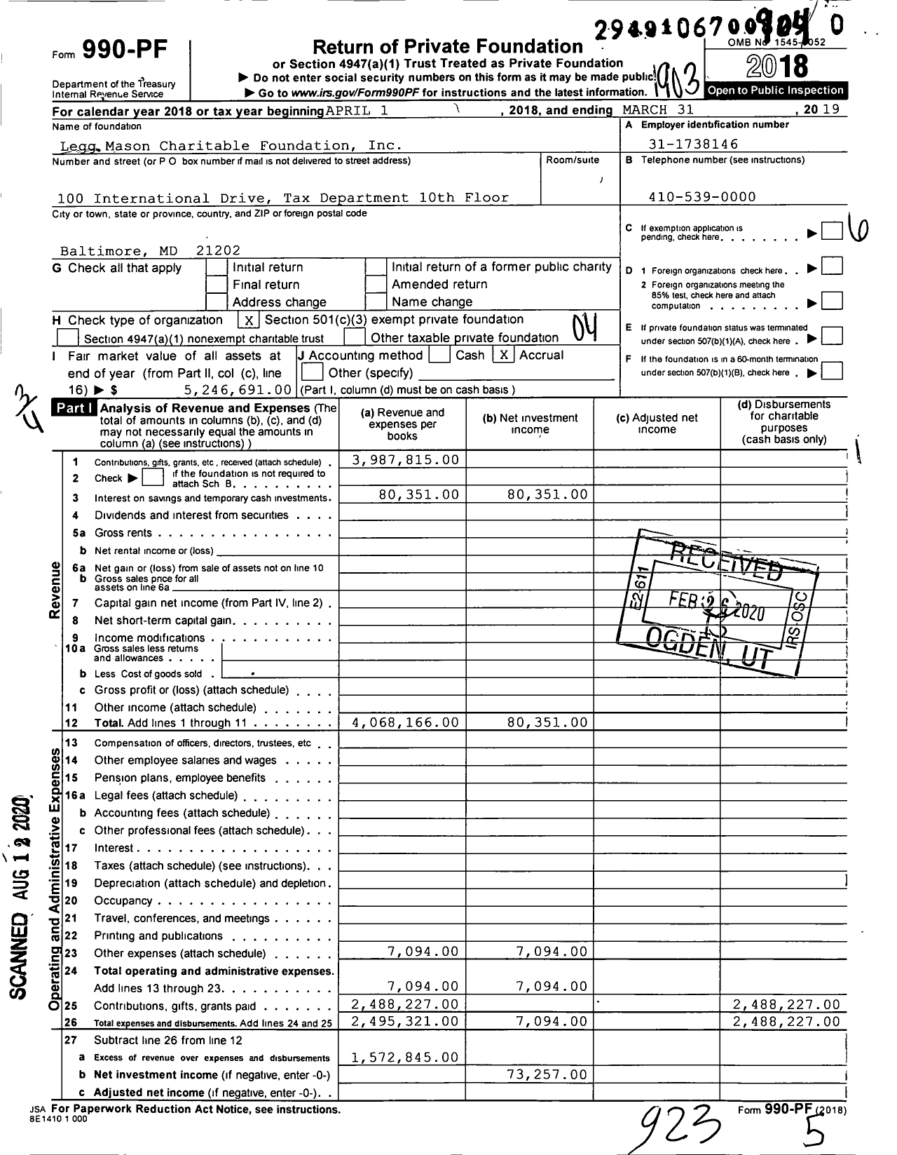 Image of first page of 2018 Form 990PR for Franklin Templeton Charitable Foundation