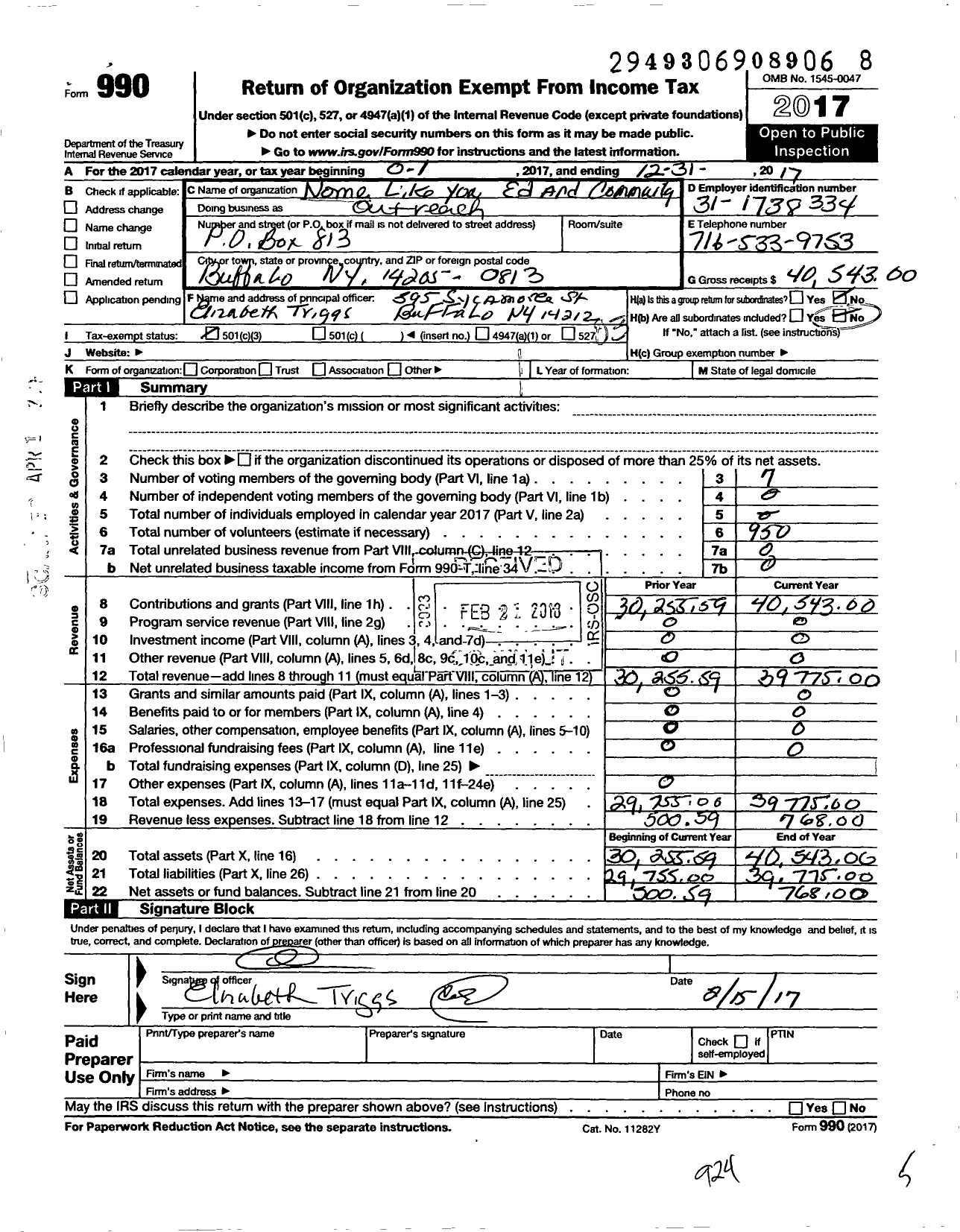 Image of first page of 2017 Form 990 for None Like You Family and Educational Outreach Program