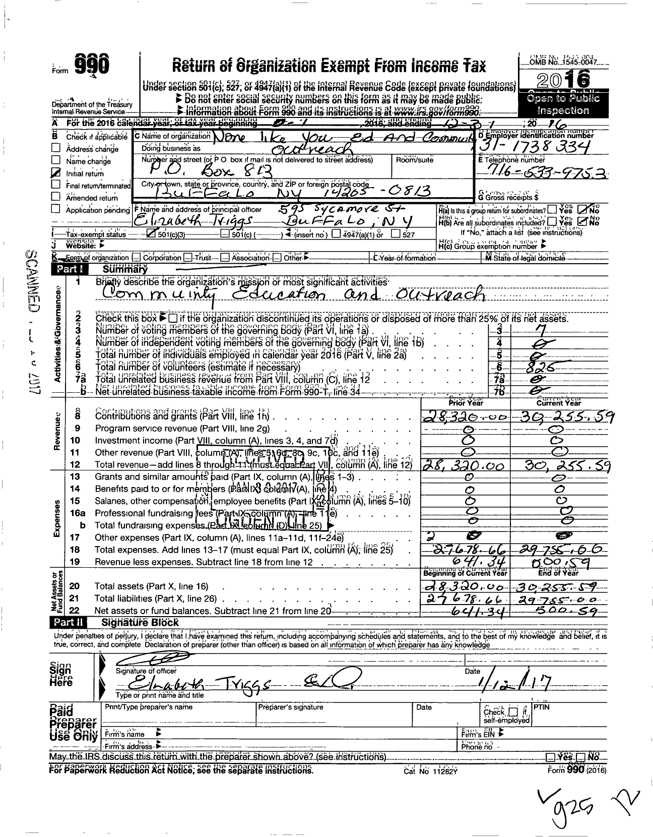Image of first page of 2016 Form 990 for None Like You Family and Educational Outreach Program
