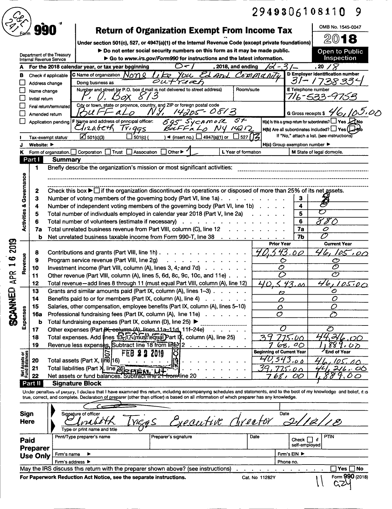 Image of first page of 2018 Form 990 for None Like You Family and Educational Outreach Program