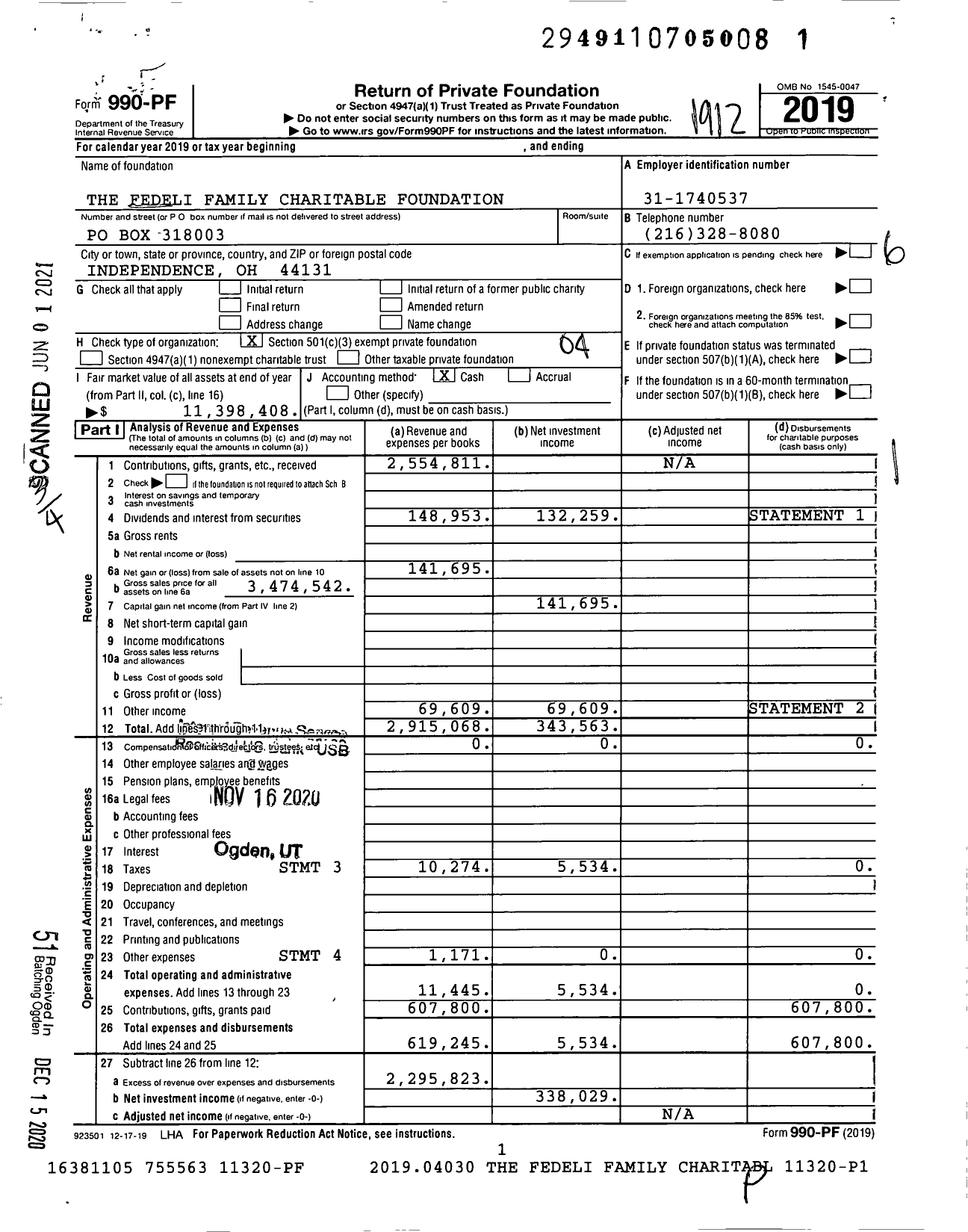 Image of first page of 2019 Form 990PF for The Fedeli Family Charitable Foundation