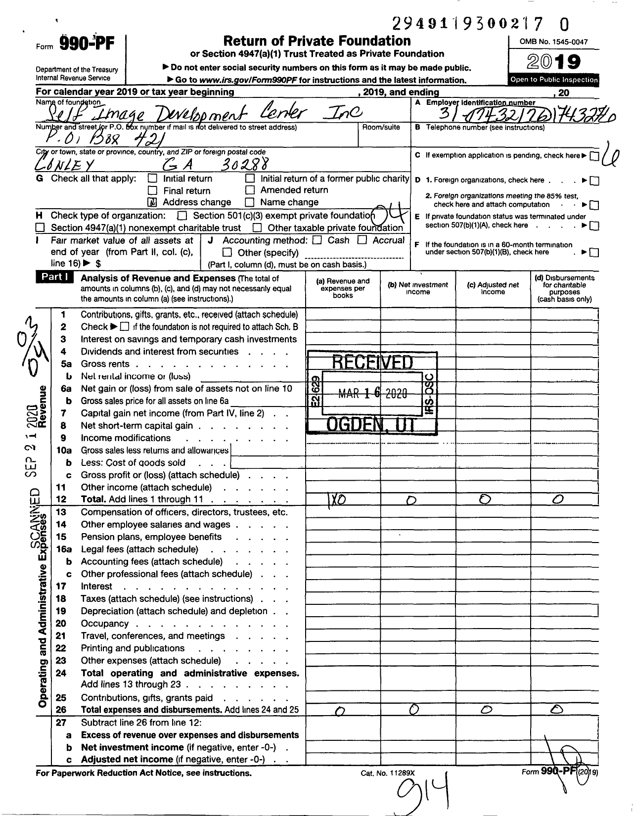 Image of first page of 2019 Form 990PR for Self Image Development Center