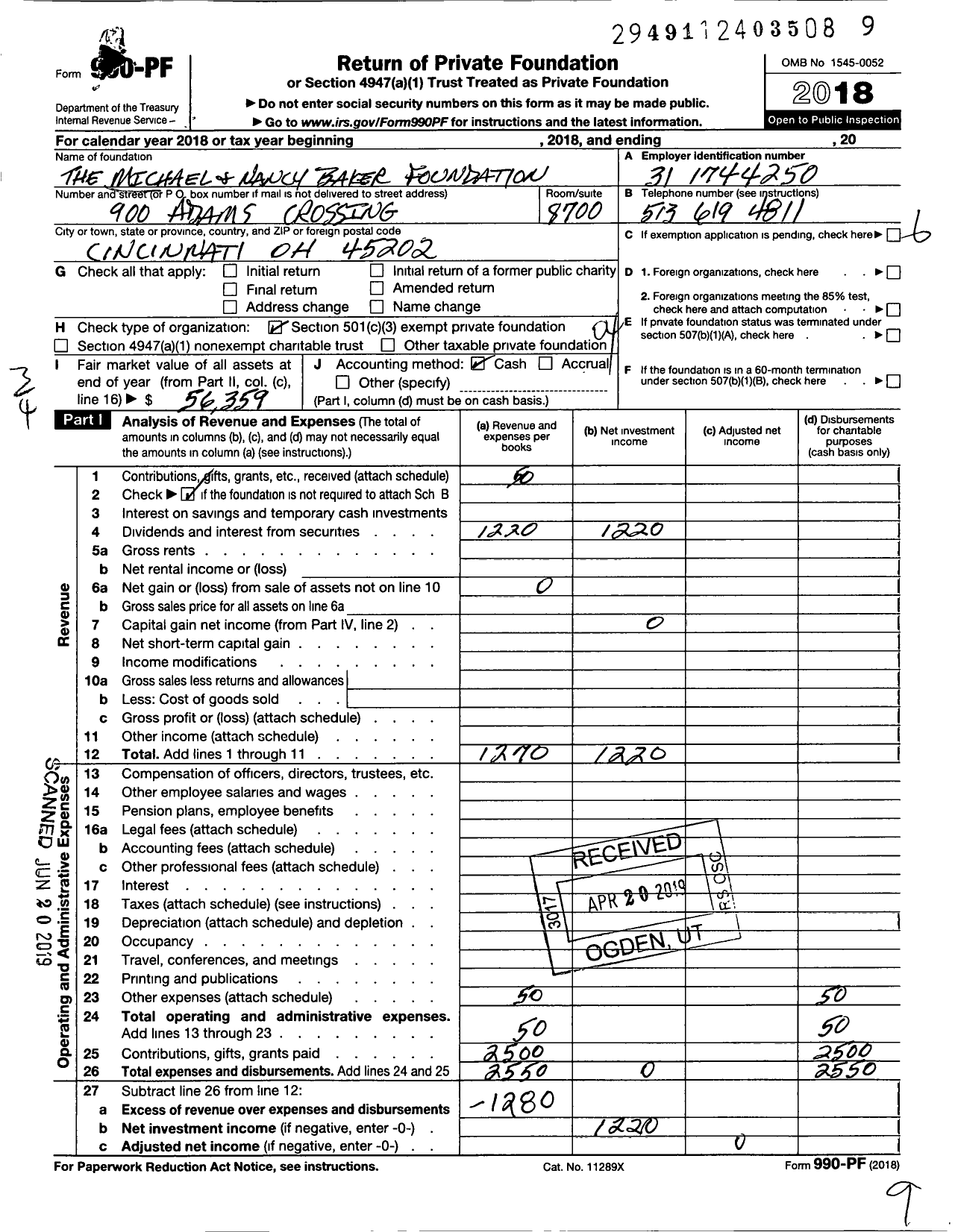 Image of first page of 2018 Form 990PF for The Michael and Nancy Baker Foundation
