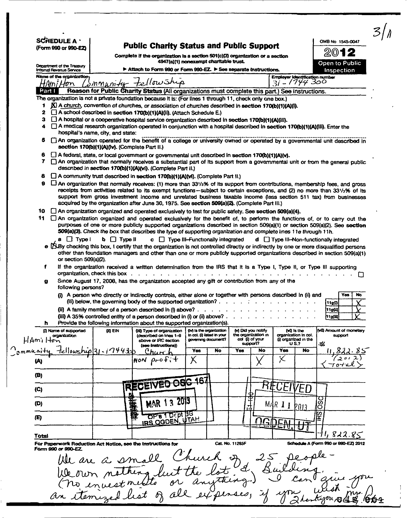 Image of first page of 2011 Form 990ER for Kansas Nebraska Convention of Southern Baptists / Hamilton Community Fellowship