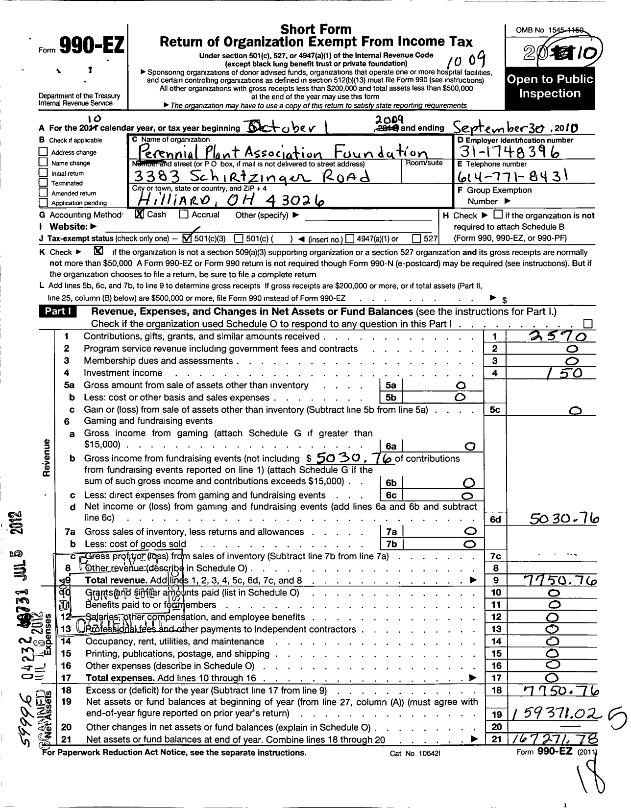 Image of first page of 2009 Form 990EZ for Perennial Plant Association Foundation