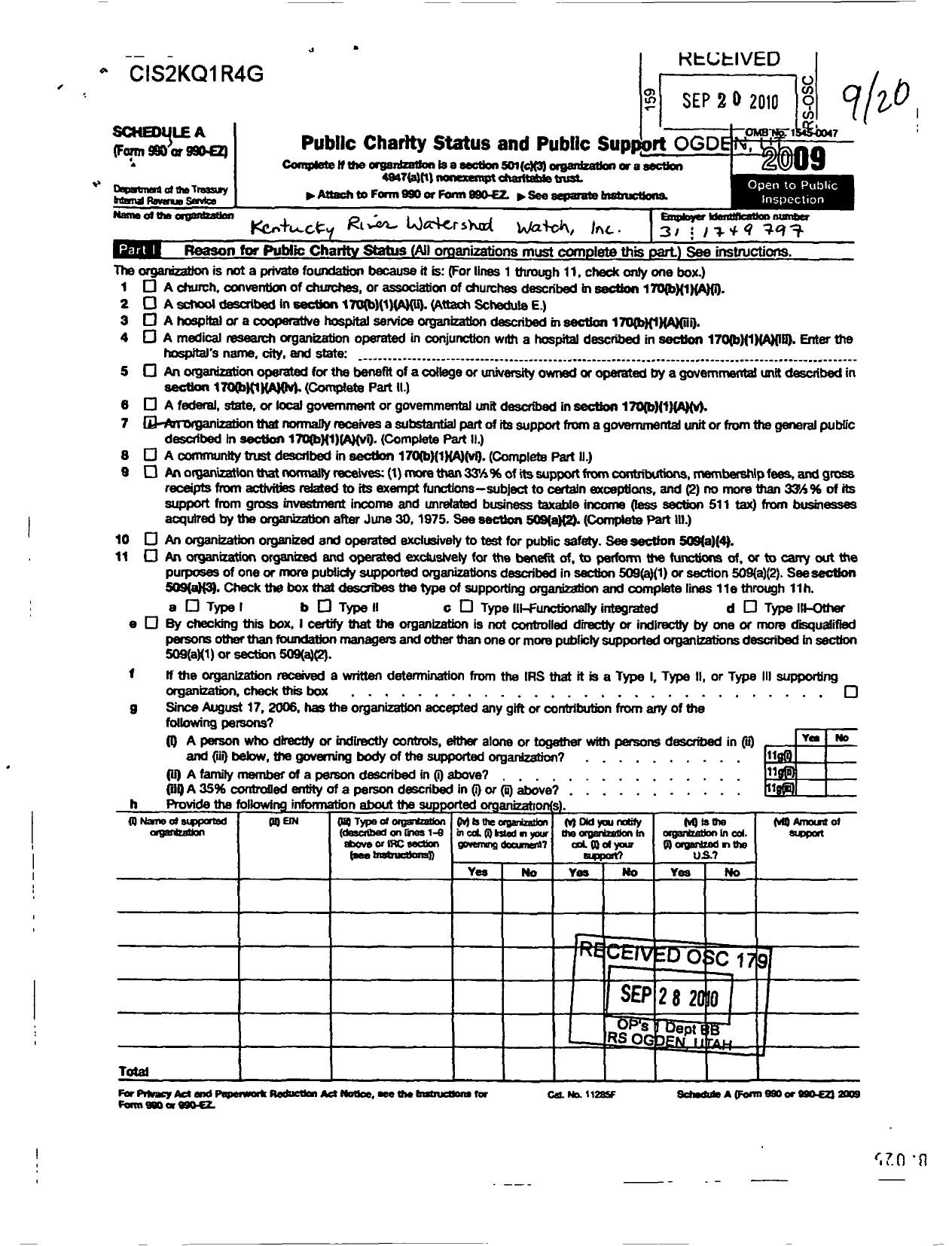 Image of first page of 2009 Form 990ER for Kentucky River Watershed Watch